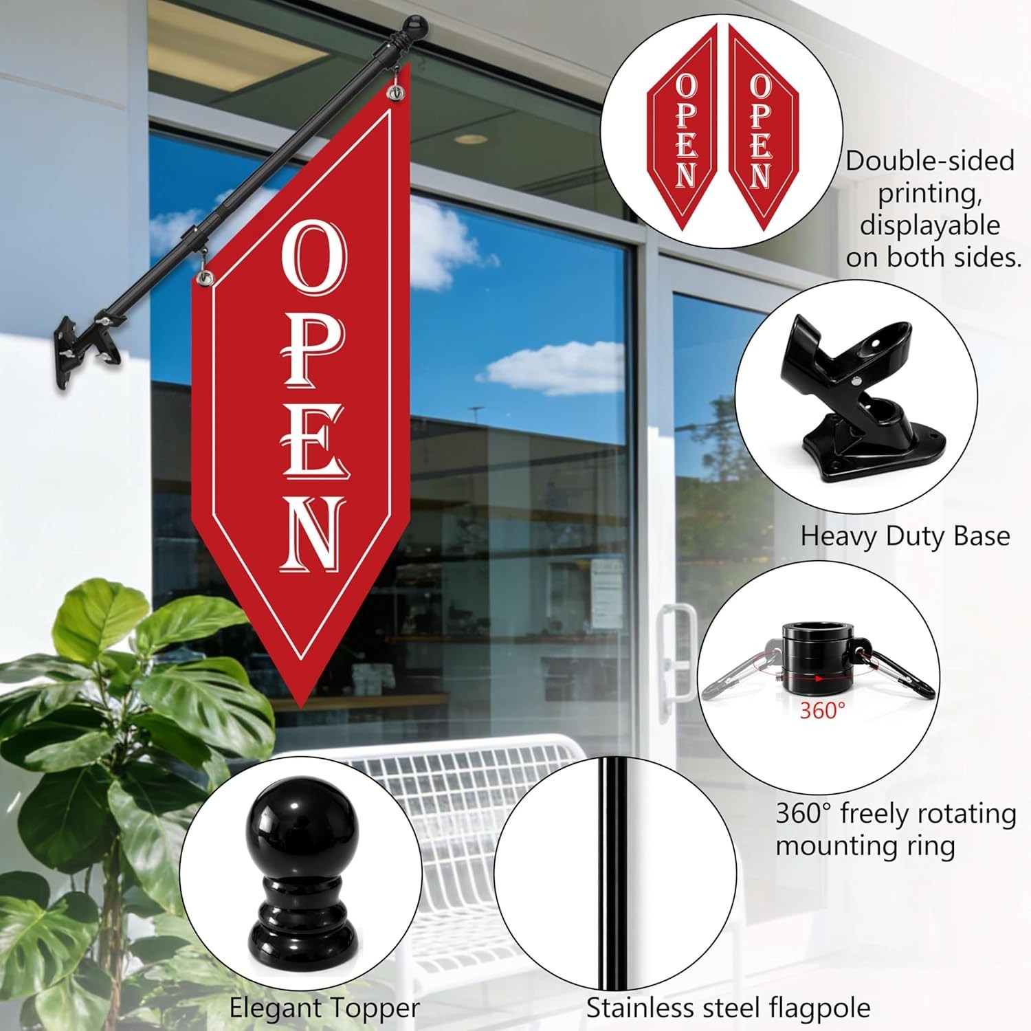 32-Inch Double-Sided OPEN Sign with Wall-Mount Kit – Perfect for Shops & Cafes