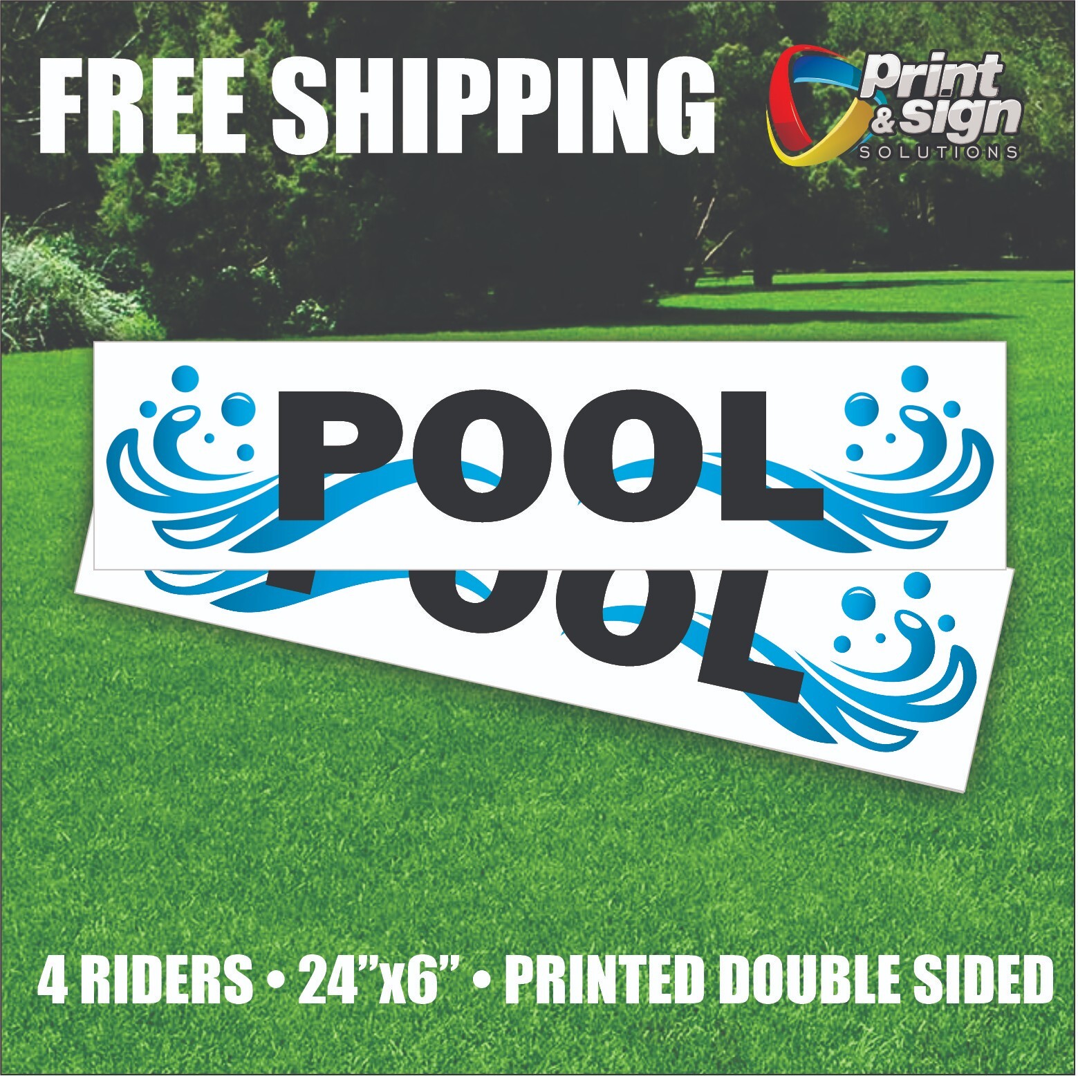 4PC FOR POOL 6&Prime;x24&Prime; REAL ESTATE RIDER SIGNS 2 Sided HOMES HOUSE PLASTIC POOL