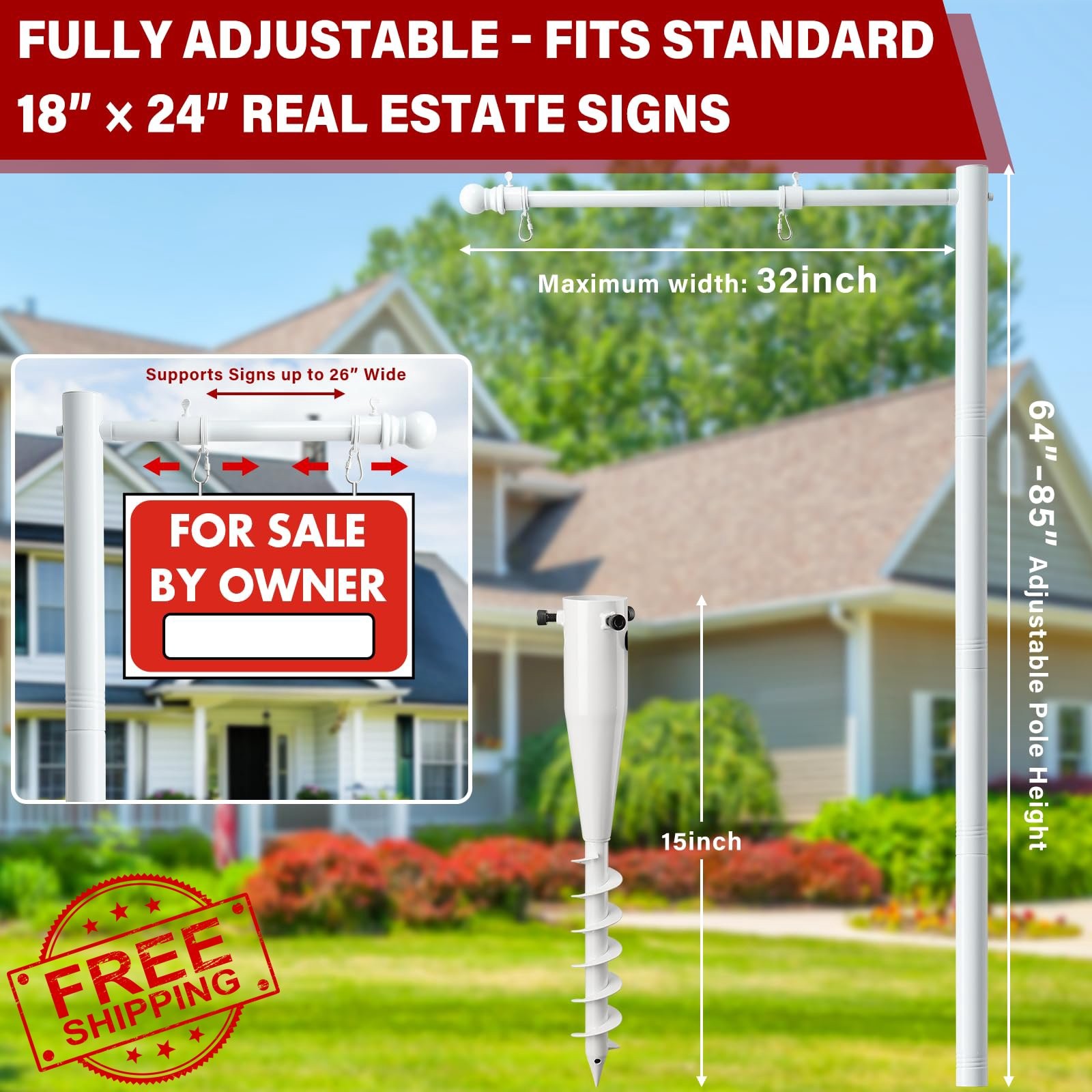 Real Estate Sign Post – Heavy Duty Metal Yard Sign Holder with Anti-Tip Ancho…