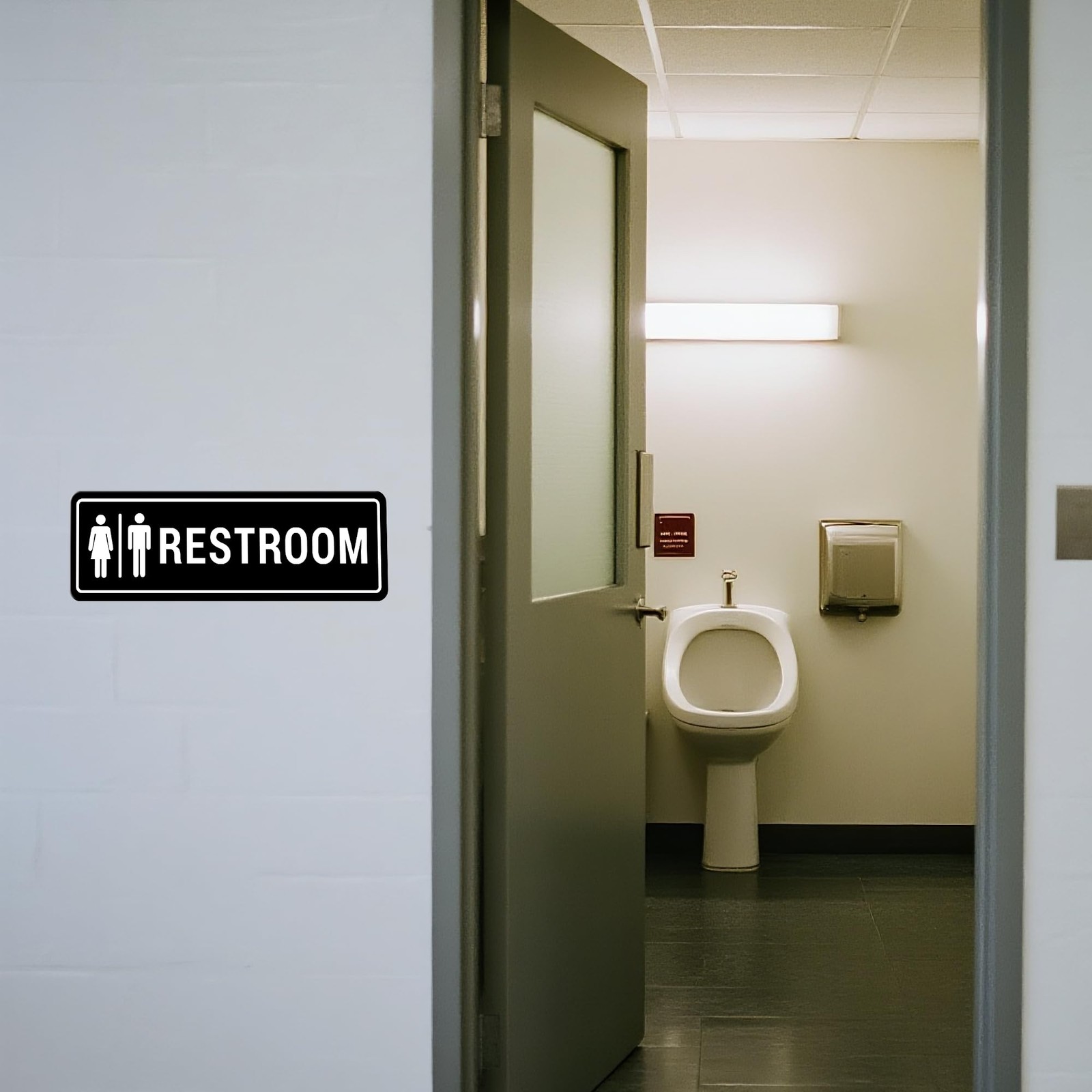 Restroom Sign – (2 Pack) Restroom Signs for Business with Strong -Adhesive, B…