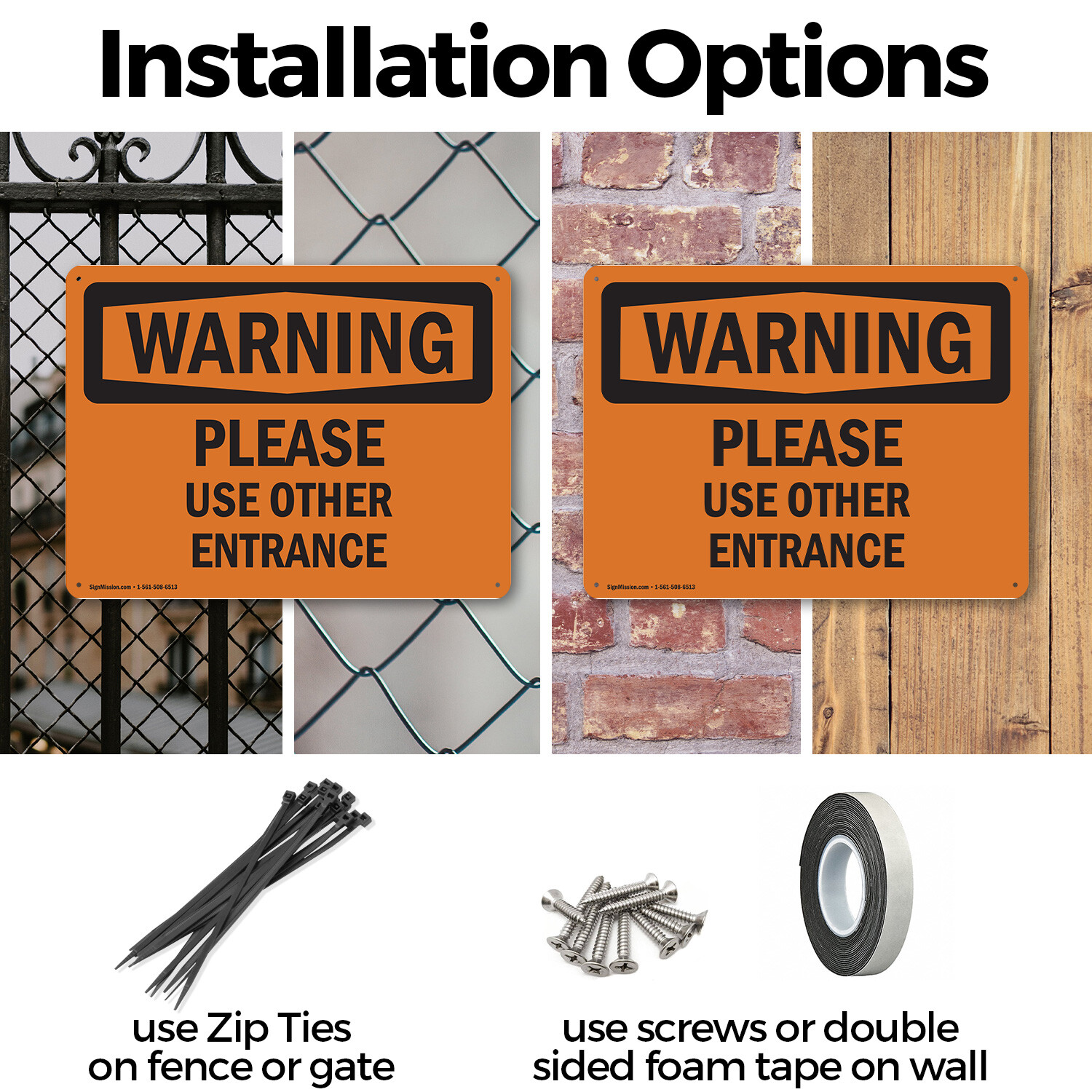 (2 Pack) Please Use Other Entrance OSHA Warning Sign Decal Metal Plastic