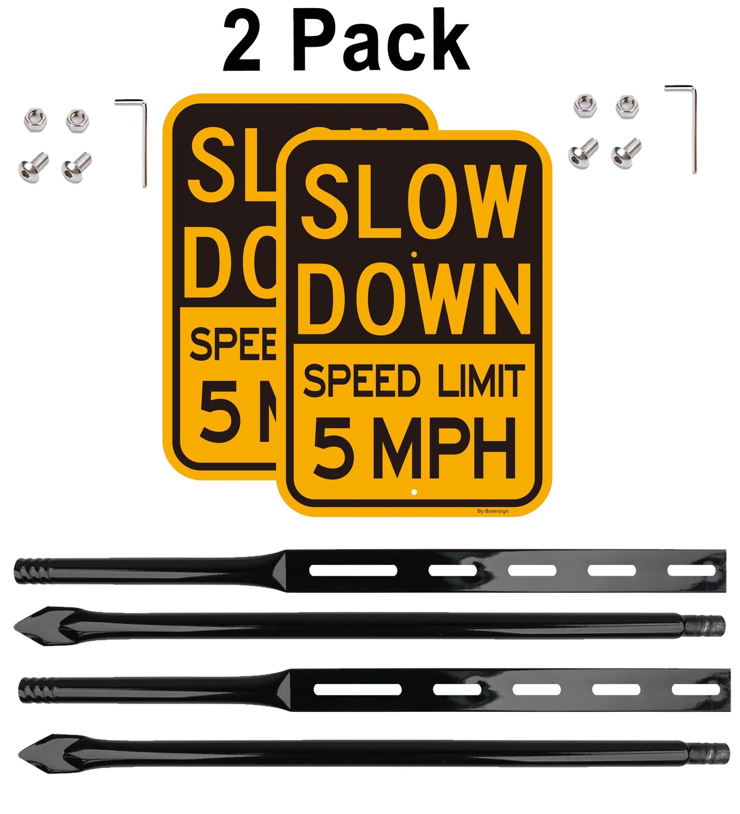 2 PCS 14×10 Inch Slow Down Speed Limit 5MPH Sign Reflective 36 In Metal Stake