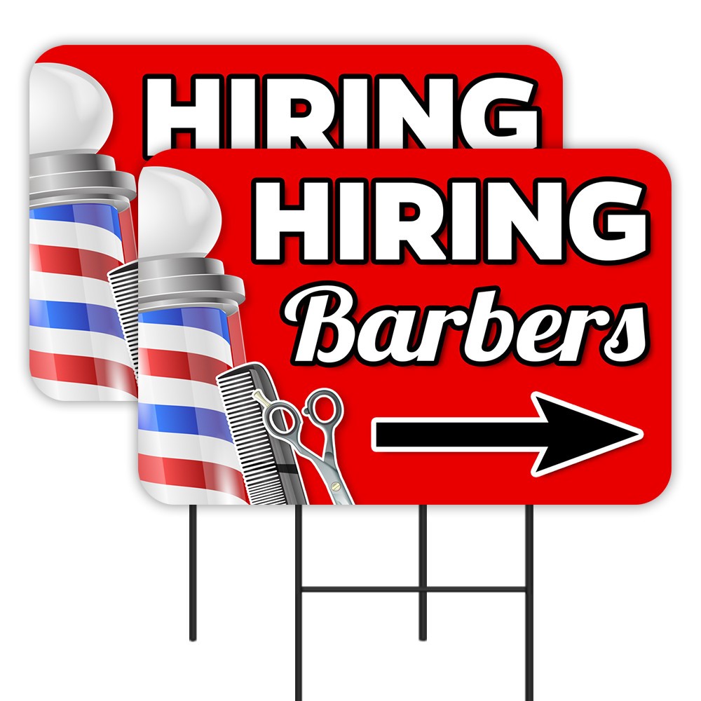 Hiring Barbers 2 Pack Double-Sided Yard Signs 16&Prime; x 24&Prime; with Metal Stakes (Made