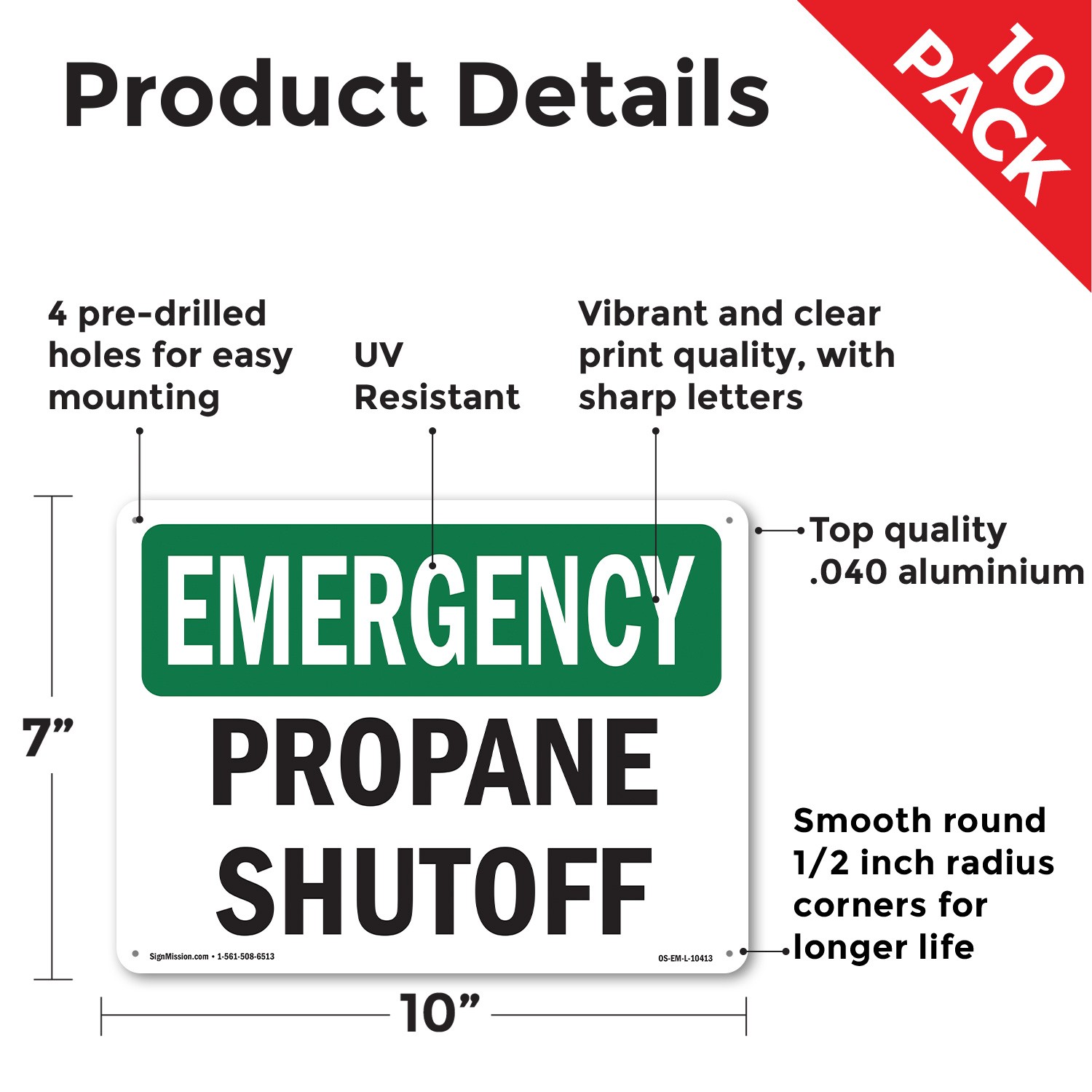 Propane Shutoff OSHA Emergency Sign Metal, Plastic, Or Decal – 5 or 10 Pack
