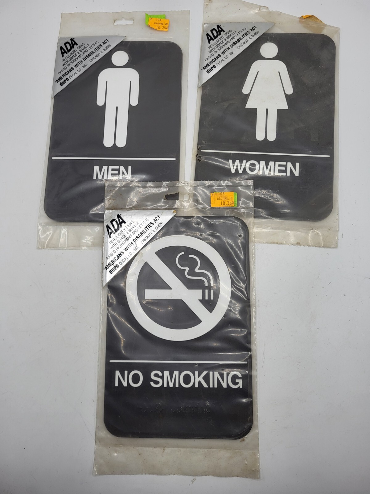 Lot of 3 Vintage NOS Wall Signs Mens Womens Restroom No Smoking Retro ADA