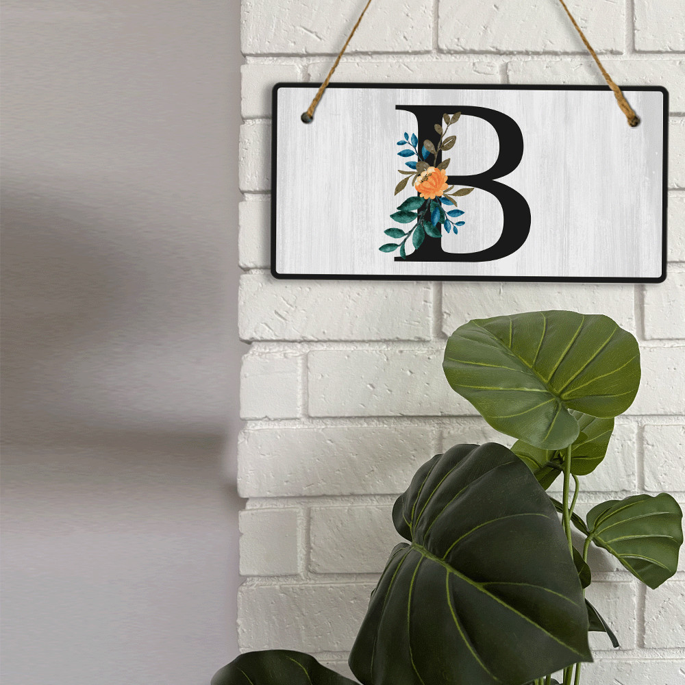 B Flower Decor 5×10 Hanging Wall or Door Sign | Alphabet Letter Room Decoration