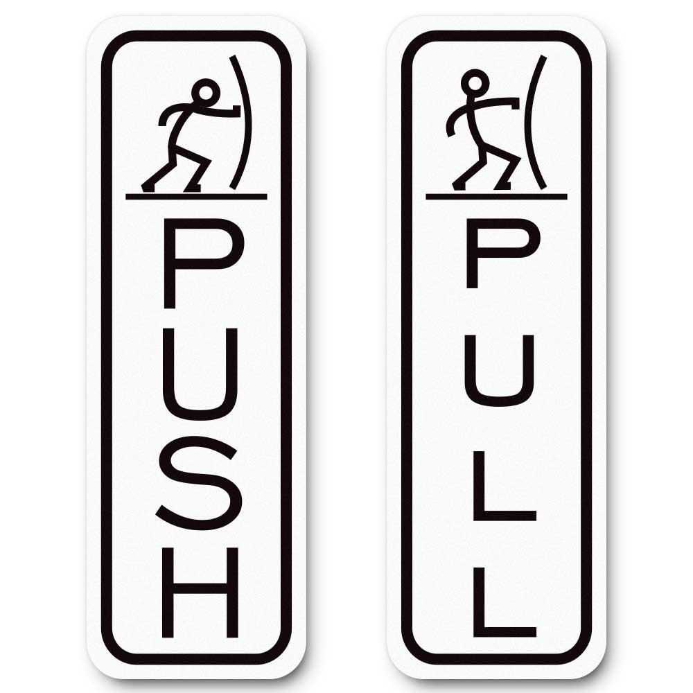 2 PCS Push Pull Door Signs Classic Entrance Medium Brushed Silver Metal Tags