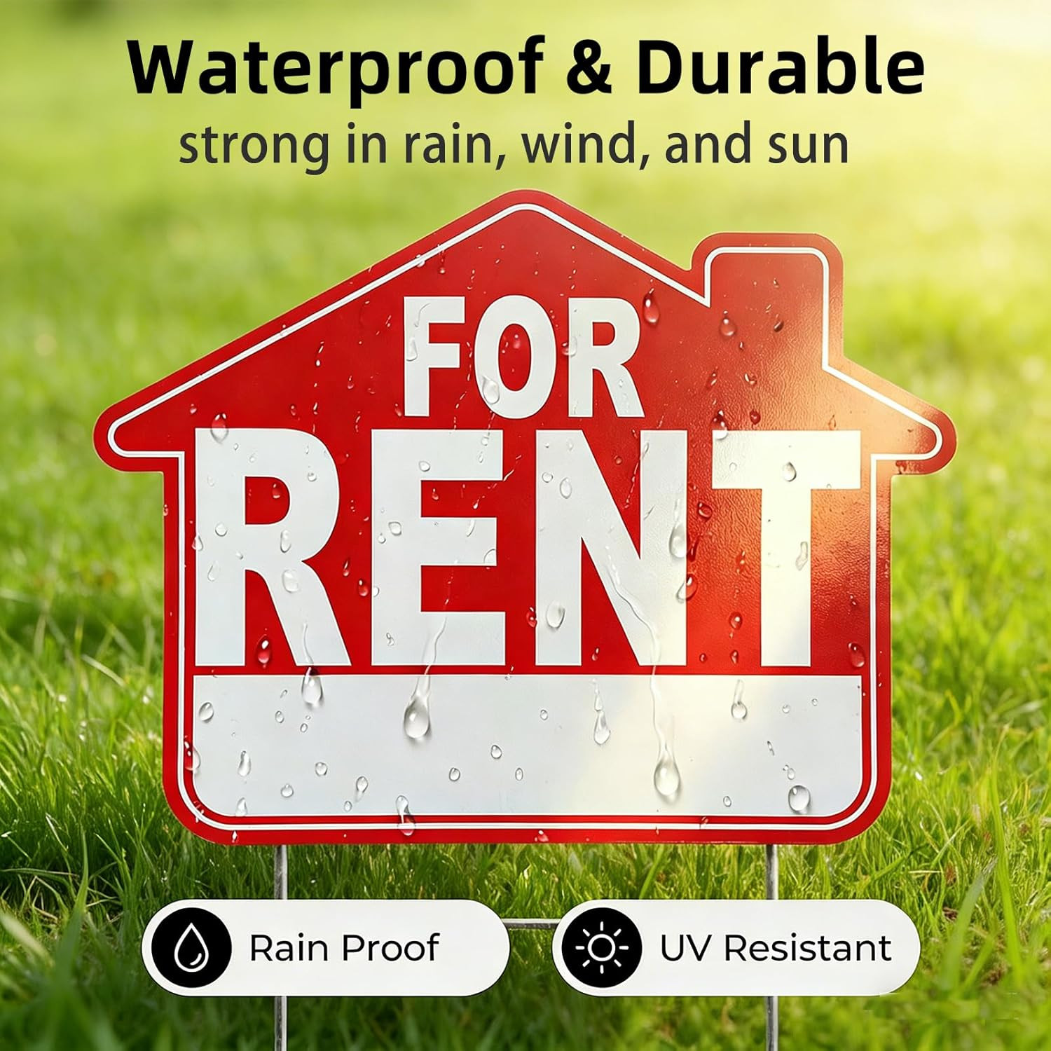 For Rent Sign with Stakes, 1-Pack 17&Prime;X13&Prime; Double-Sided Signs, Corrugated Plastic