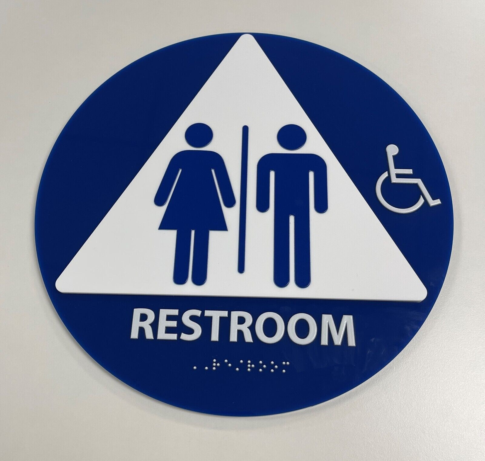 Acrylic Restroom Blue Sign Set (Round + Rectangular), ADA Compliant & Braille