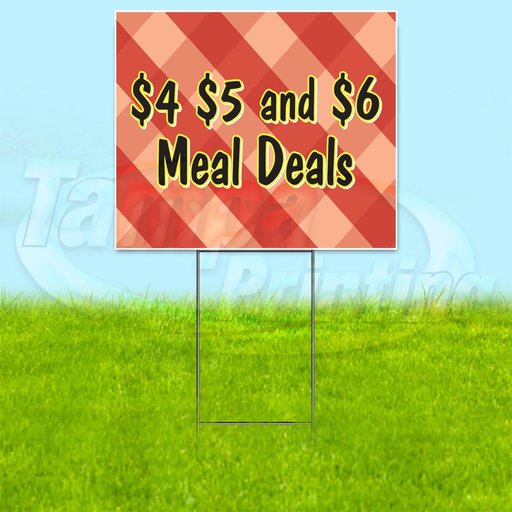 $4 $5 $6 MEAL DEALS 18×24 Yard Sign Plastic Corrugated WITH STAKE USA YS00313