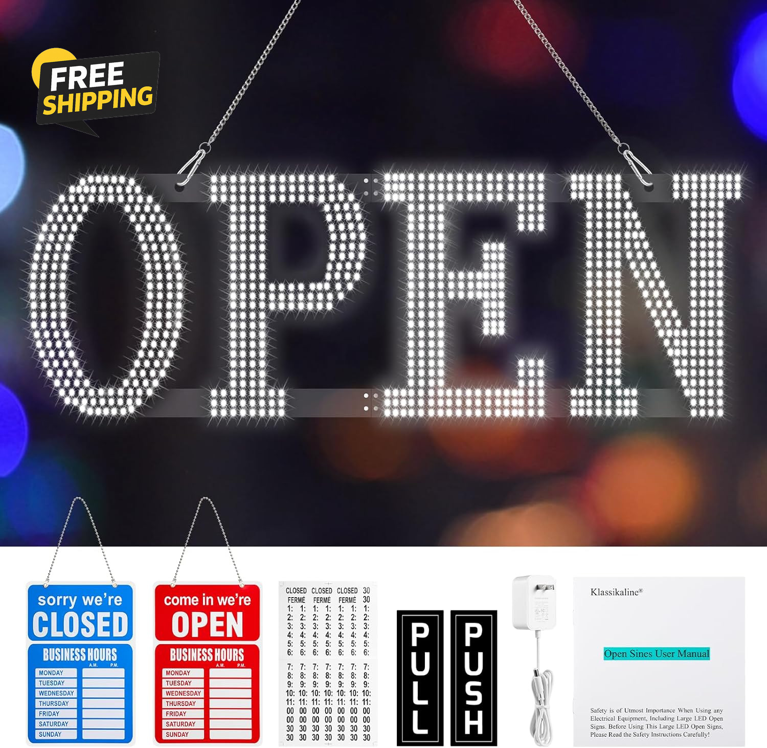 Open Signs for Business, 40&Prime;L X 14&Prime;W Inch Ultra Bright Large LED Open Signs