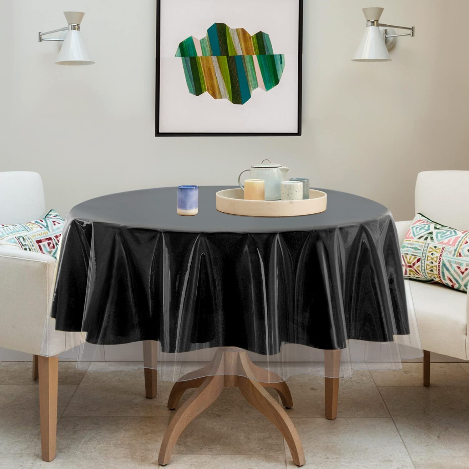 Round 60 Inch Clear Tablecloth PVC Waterproof Oil Spill Proof Table Cover Dining