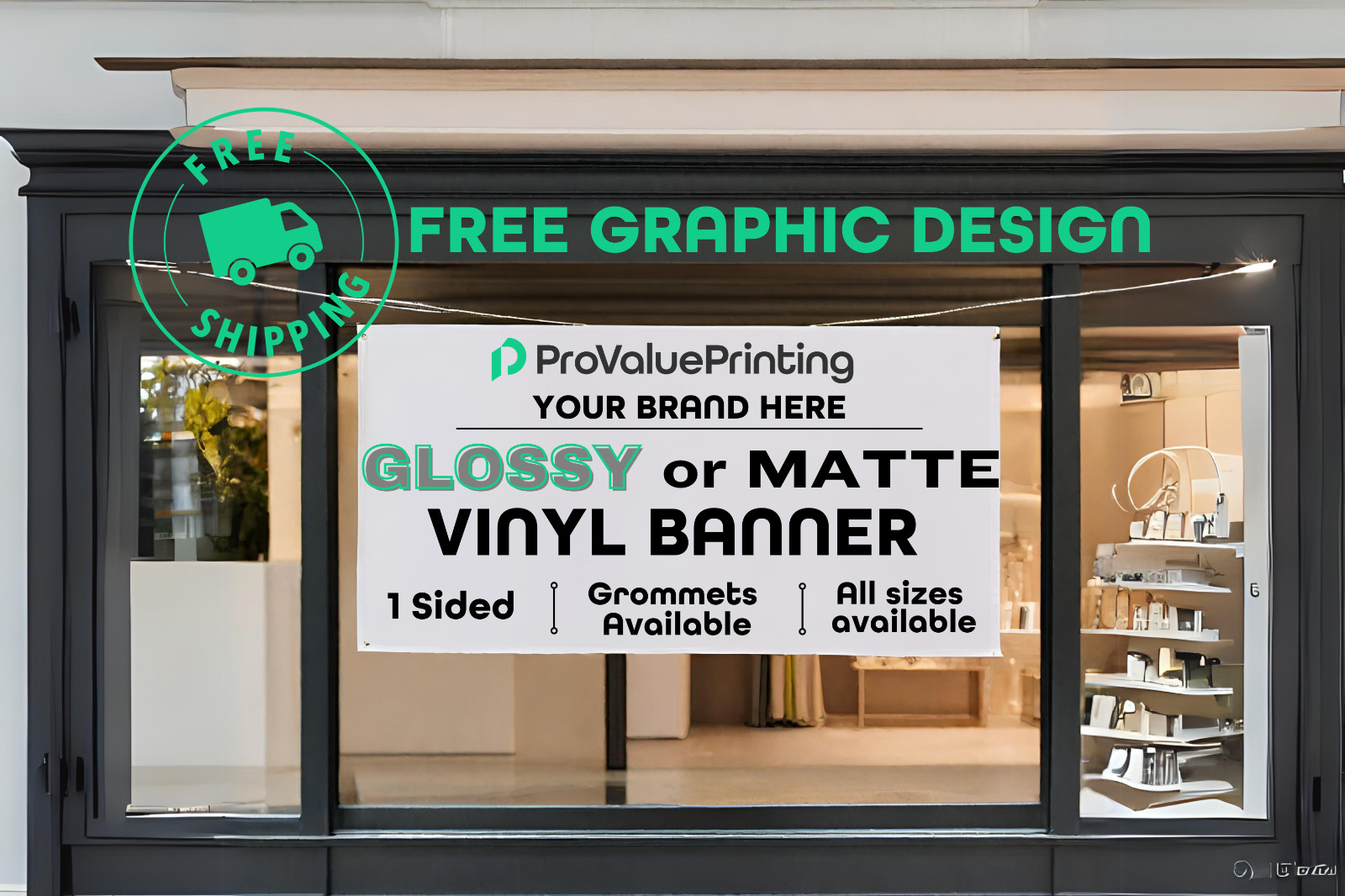 Vinyl Banner- Glossy or Matte- 13oz – 12 »x24x » Standard Size. FREE DESIGN