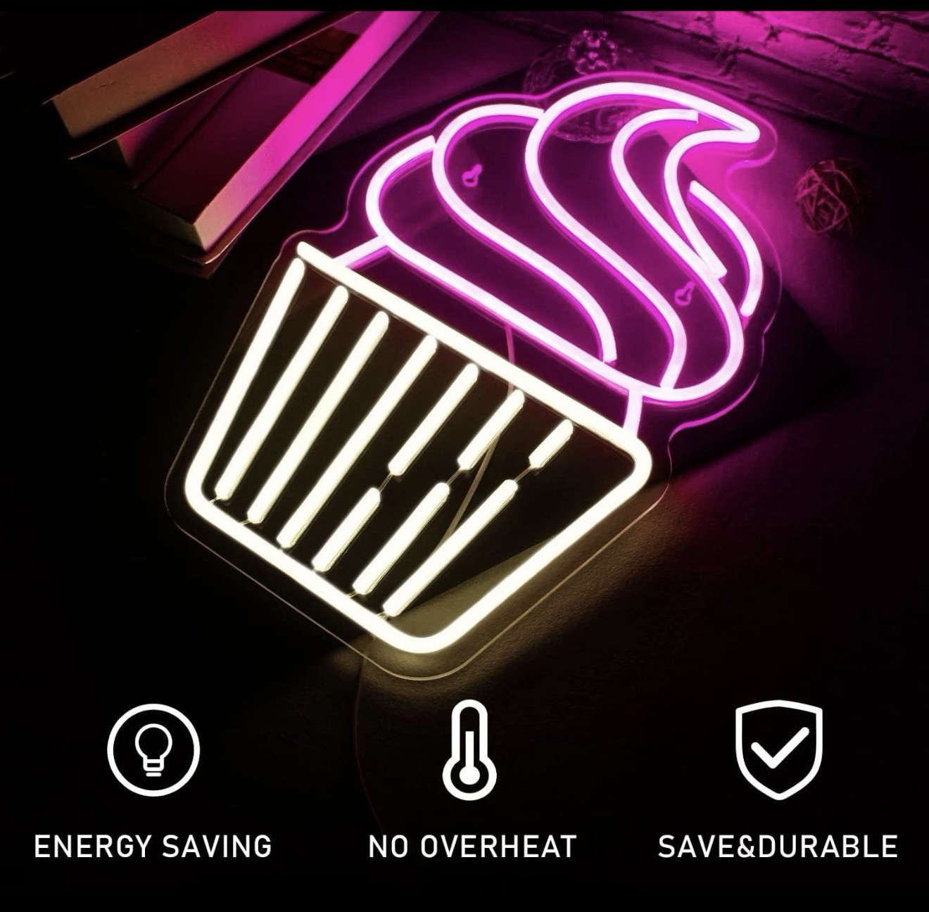 Neon Sign LED Cupcake Wall Decor Pink Warm White Bakery Party Lights