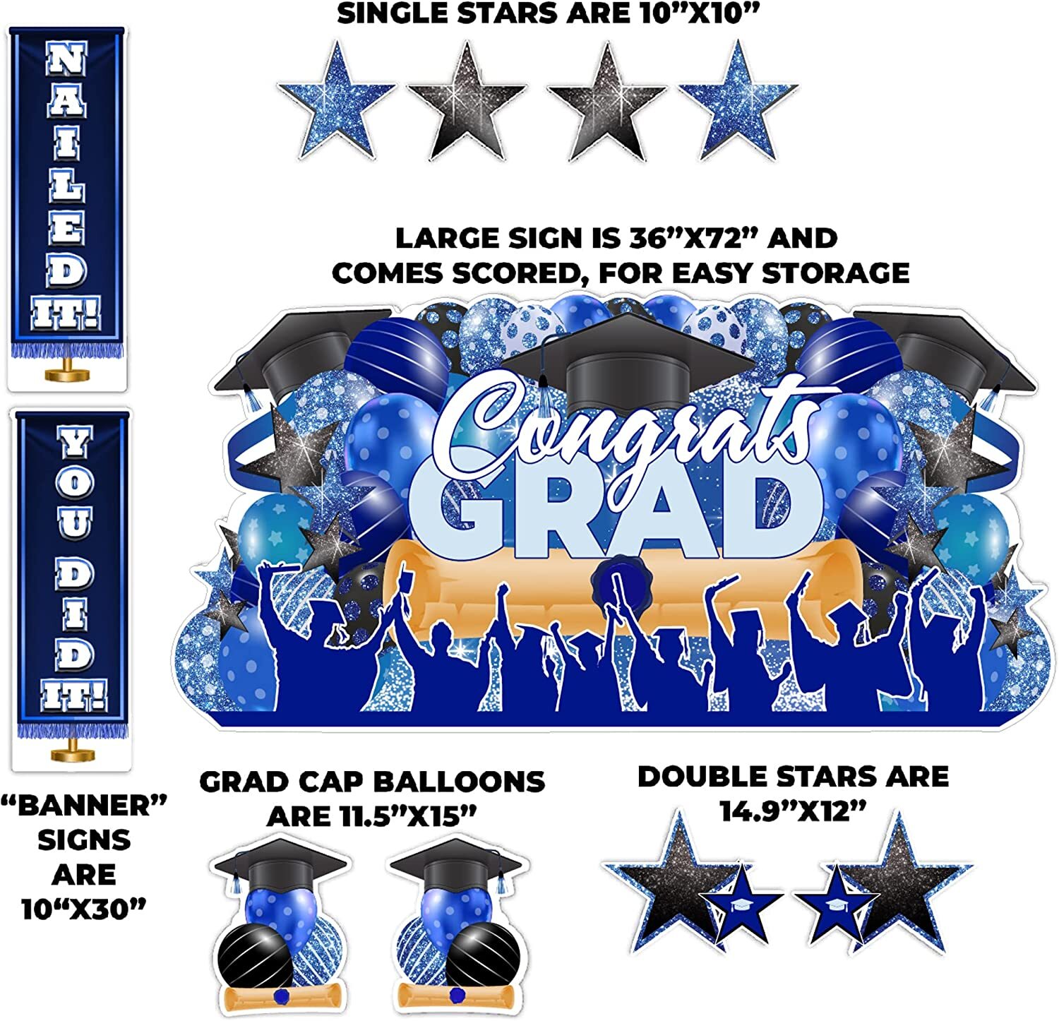 6×3 Feet Graduation Yard Sign with Stakes, Weatherproof for Grad Party