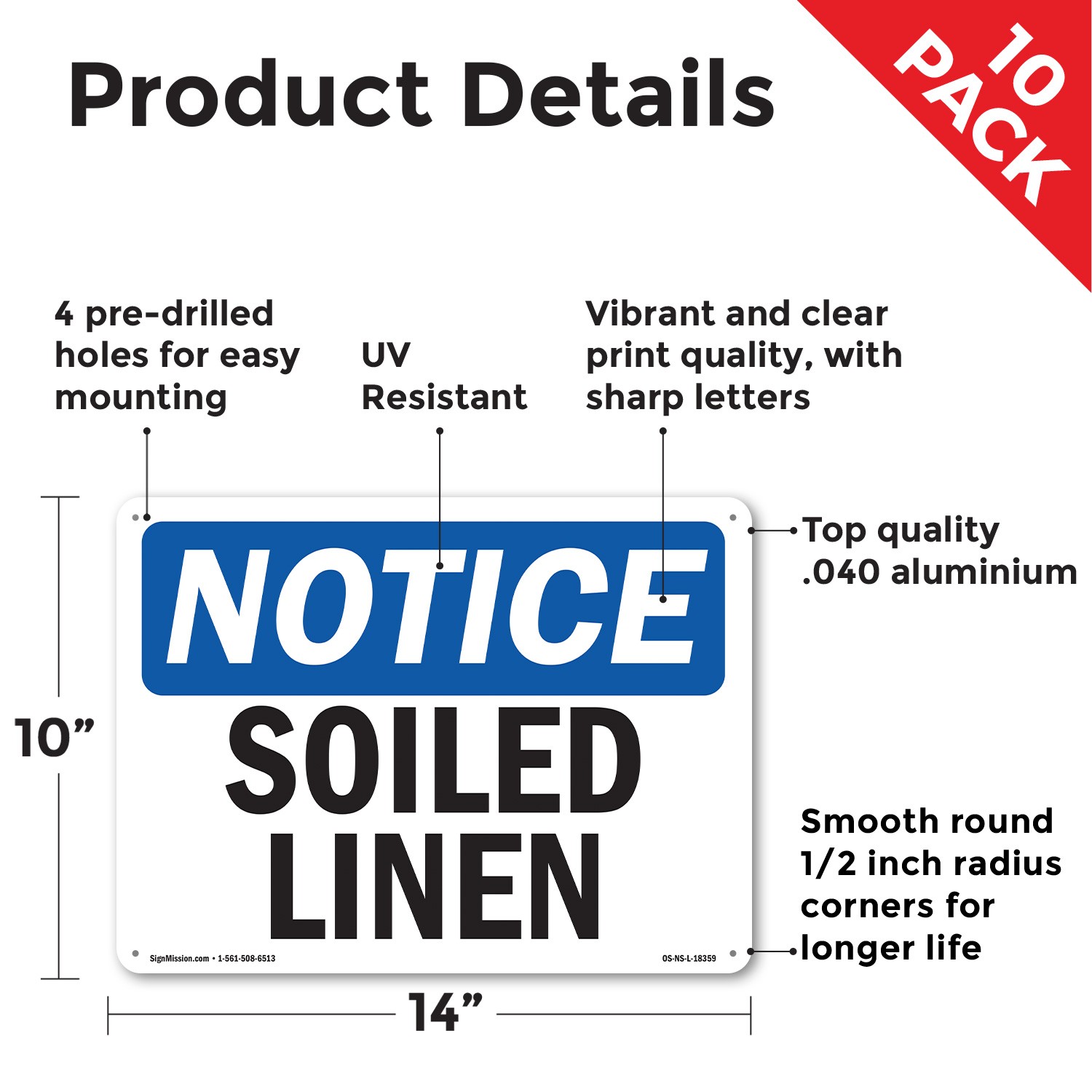 Soiled Linen OSHA Notice Sign Metal, Plastic, Or Decal – 5 or 10 Pack
