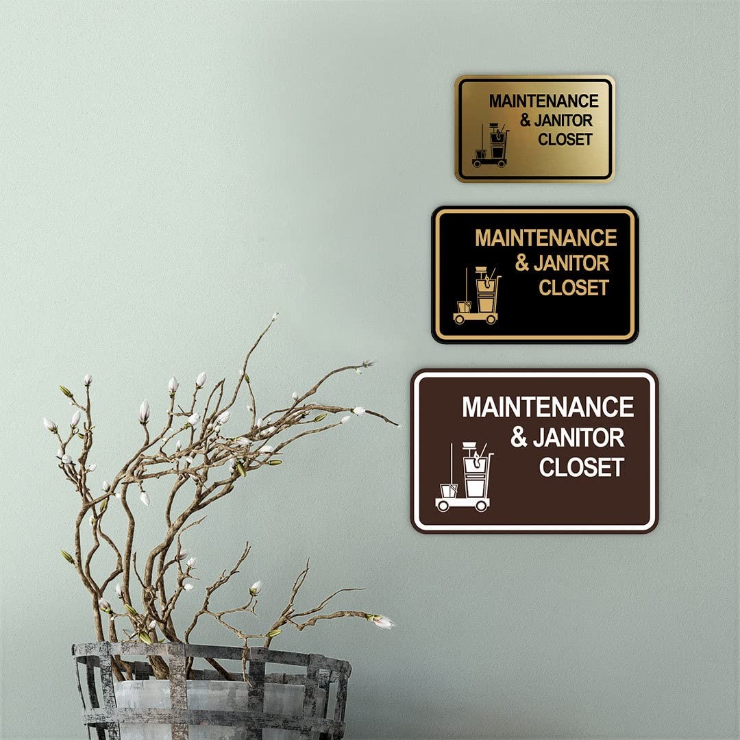 Classic Framed Maintenance & Janitor Closet Sign (Black) – Large 1 Pack