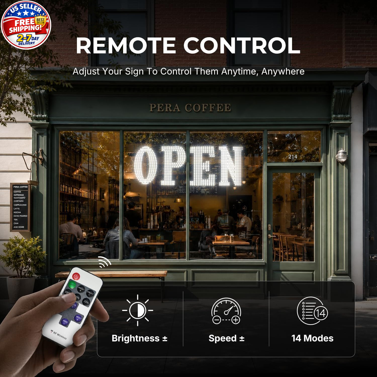 40&Prime; x 14&Prime; Large LED Open Sign with Remote Control High Bright Visibility Busines
