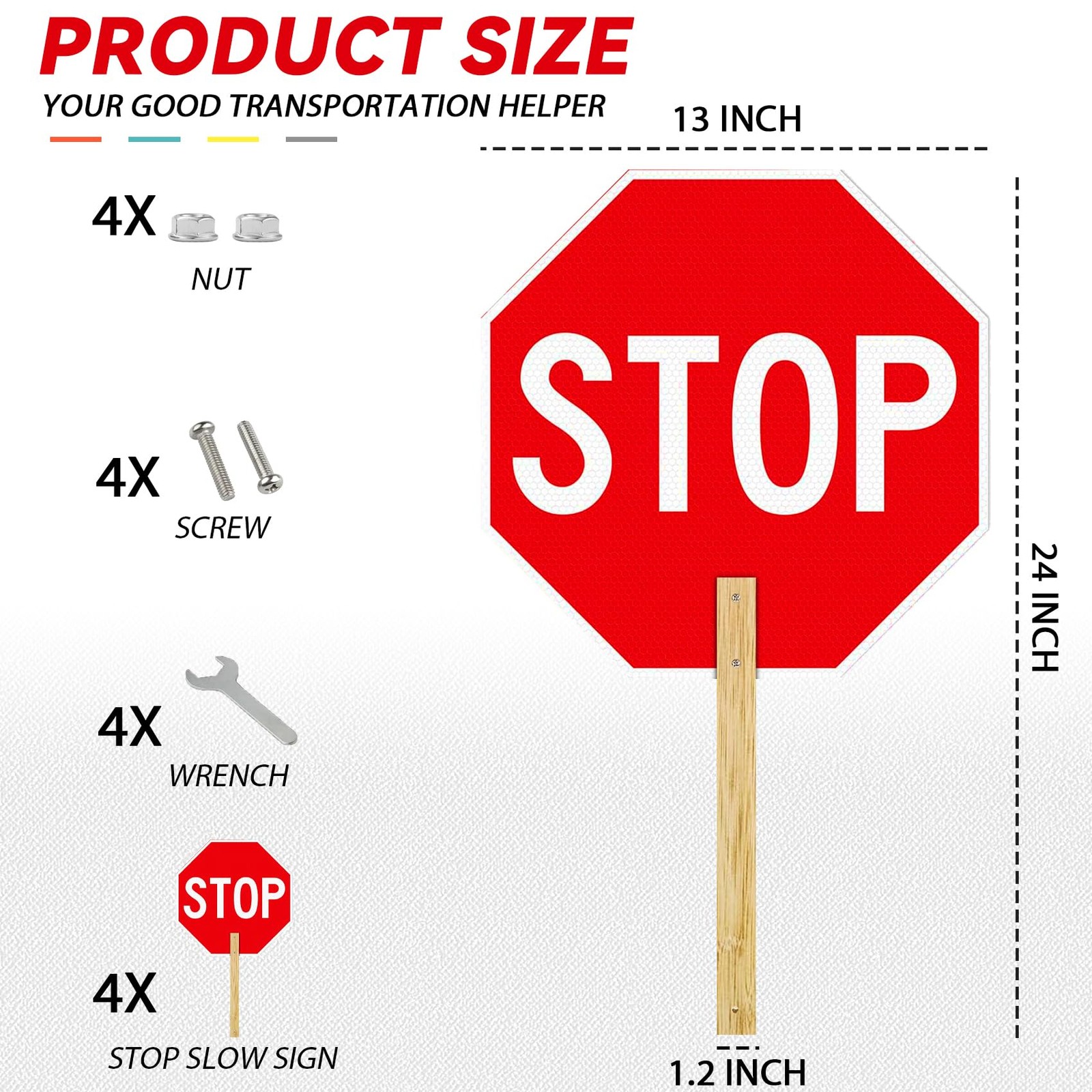 4 Pack Stop Slow Sign, 13” X 13” Handheld Stop Sign, Aluminum Crossing Guard Sig
