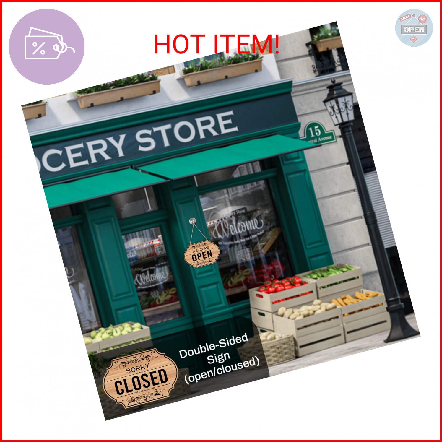 CARGEN Open Signs – Double Sided Open Closed Sign Business Hours Hanging with Ro