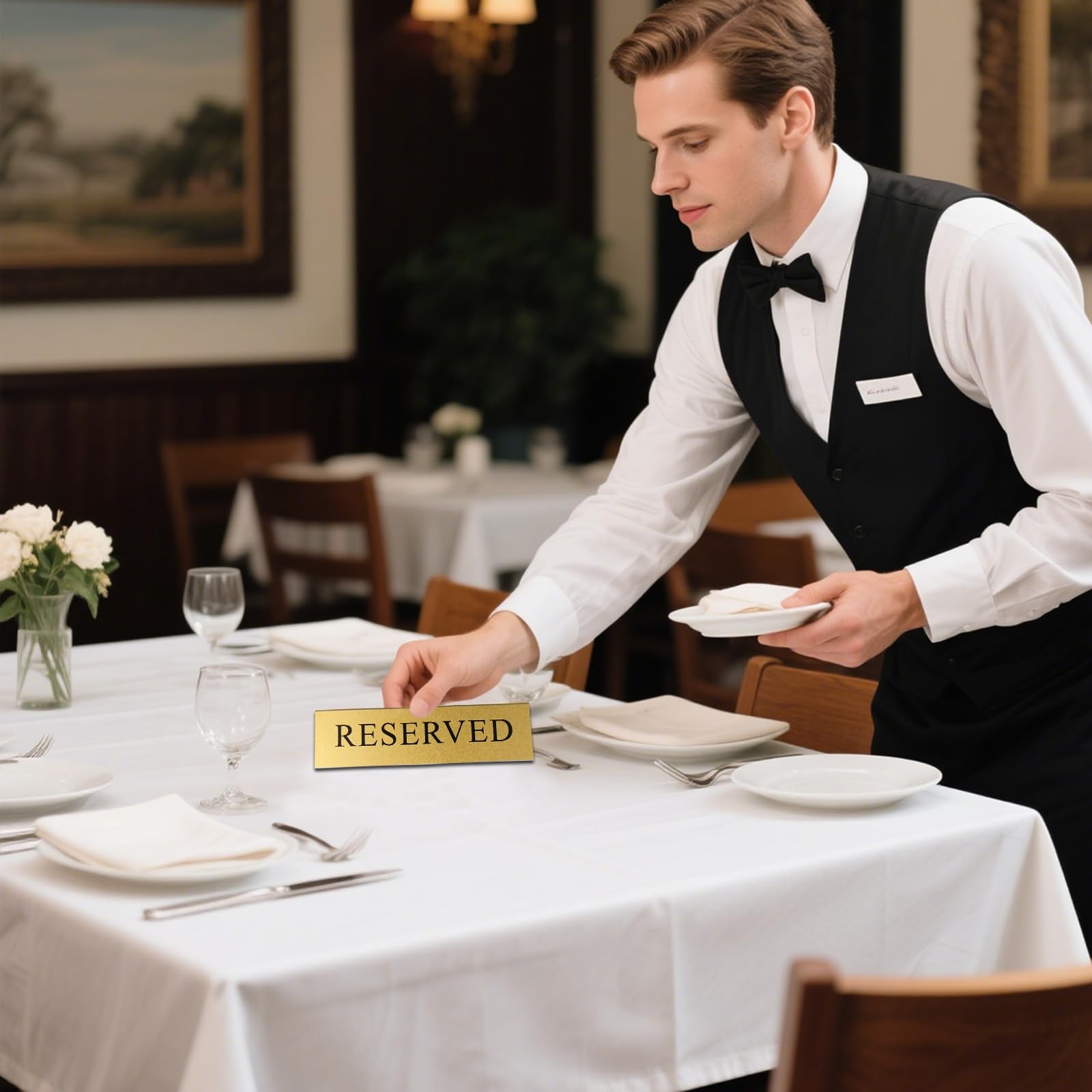 8 PCS Gold Metal Reserved Table Signs 6×1.6 Inch Double Sided Wedding Party