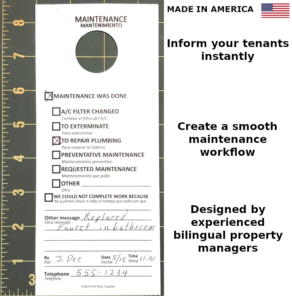 Maintenance Door Hanger Tags – Bilingual for Property Rentals Airbnb (50 Pack)