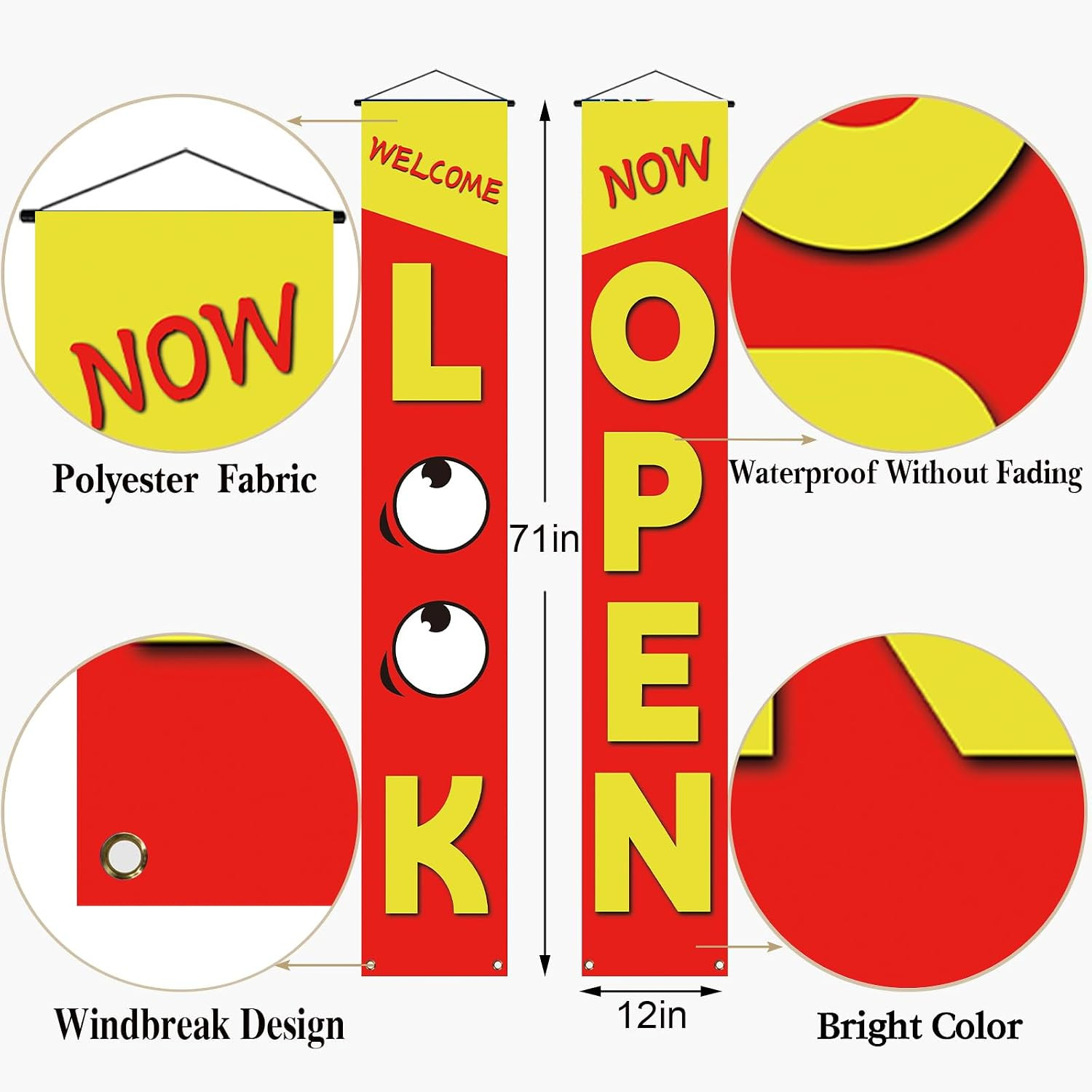 Red Now Open Decorations Outdoor Now Open Welcome Porch Sign Banner New Store…