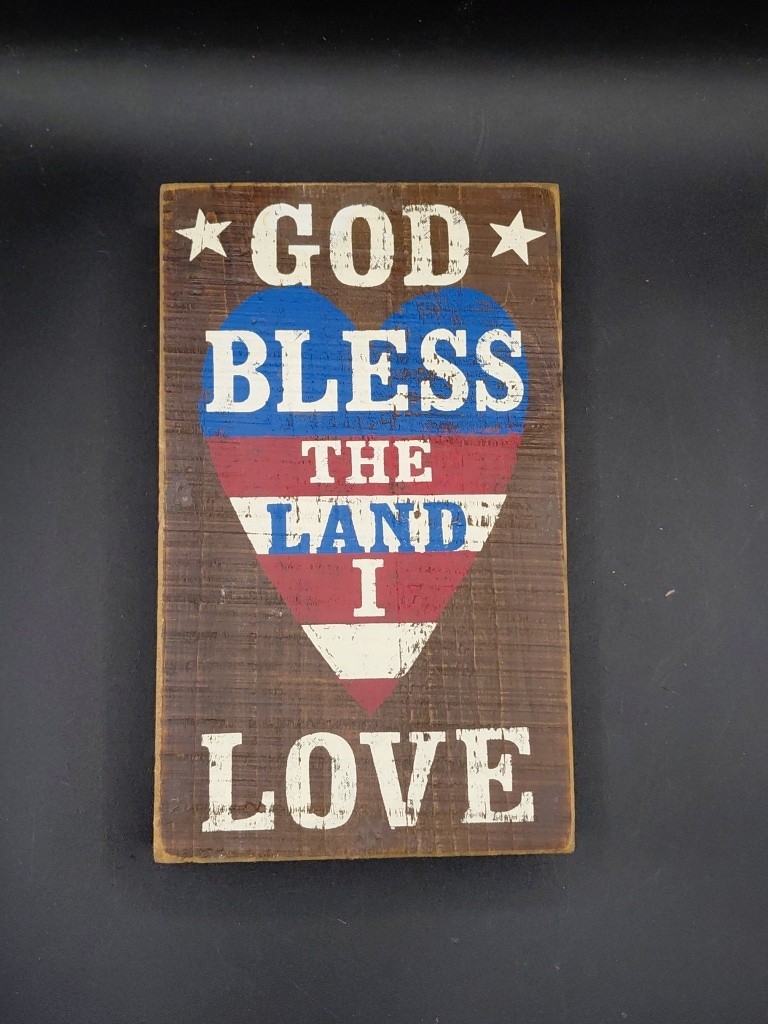 God Bless America Land That I Love 5x9x1.5 Wall Sign Silvestri Wooden