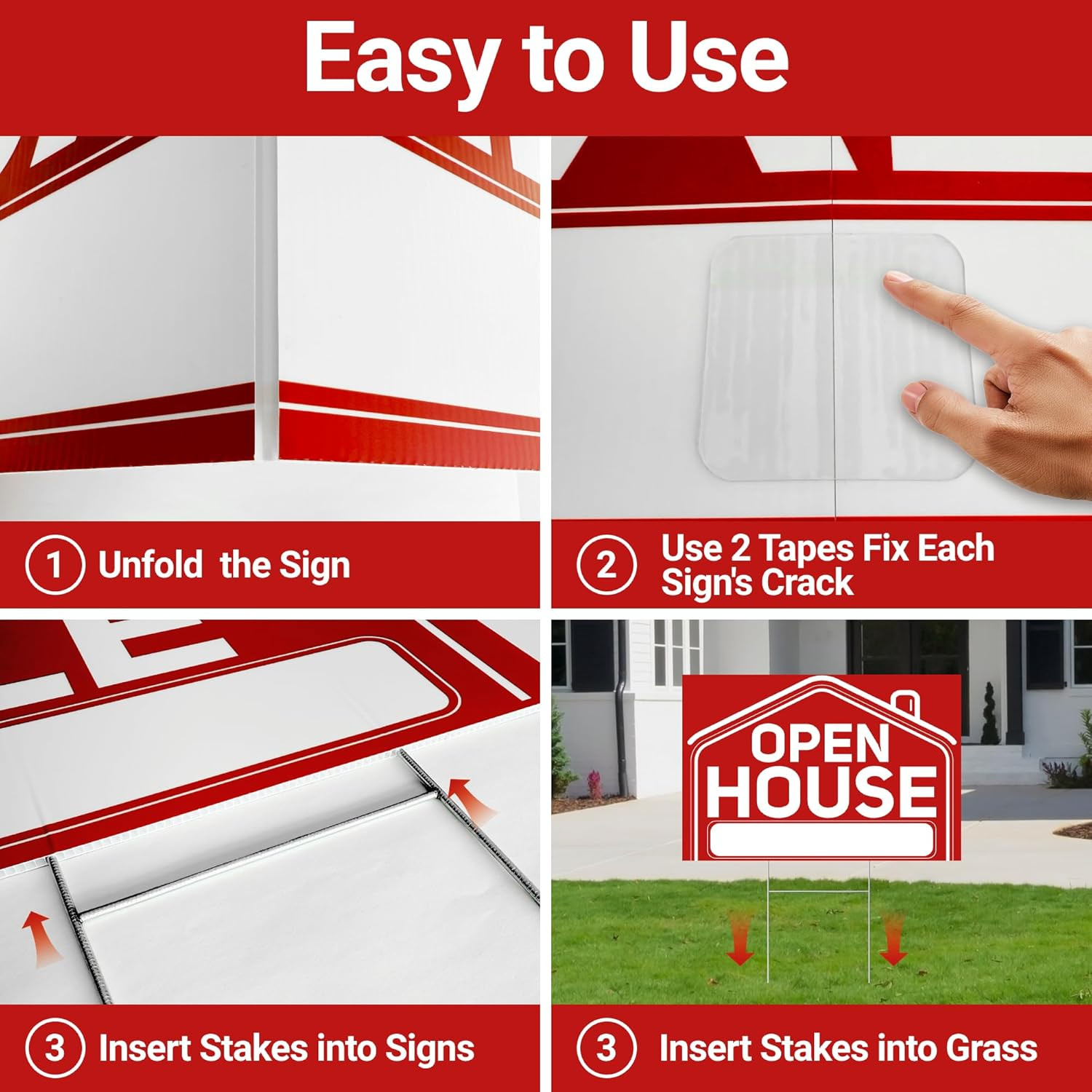 6 Pcs Open House Signs for Real Estate, 2 Pcs 24&Prime; x 16&Prime; and 4 Pcs 17&Prime; x 12&Prime; Open