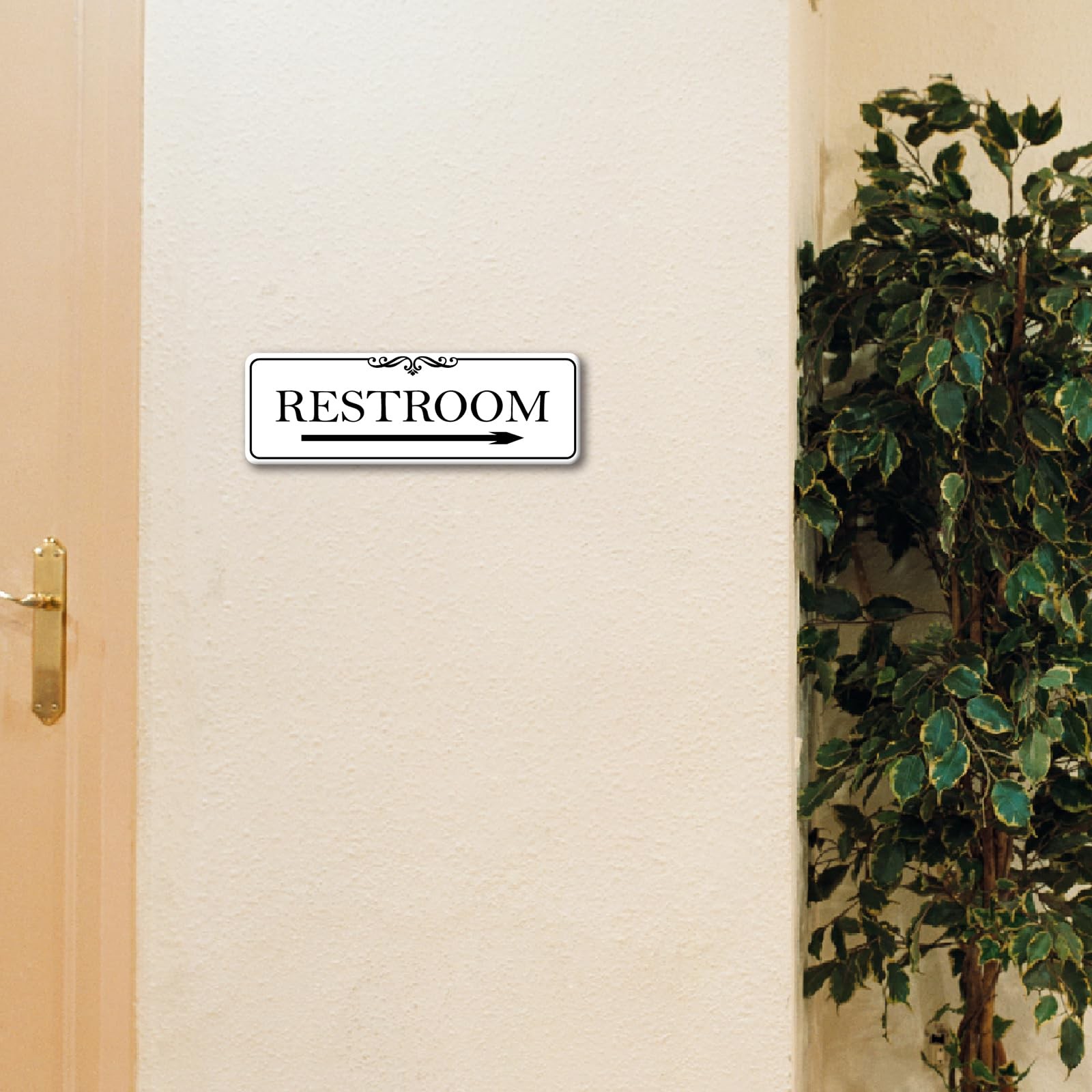 9×3 Inch Elegant White Acrylic Right Arrow Restroom Sign SelfStick Door Wall