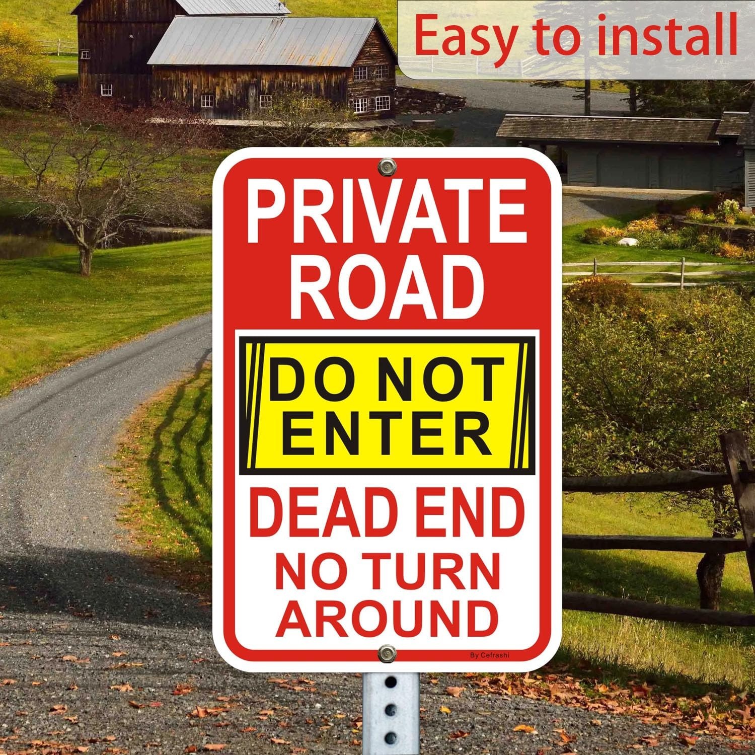 2 Pack Reflective Aluminum No Turn Around Sign, 18&Prime; x 12&Prime;, Dead End Do Not Enter
