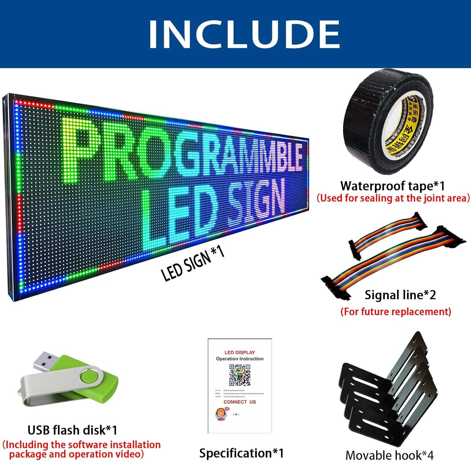 Programmable LED Scrolling Sign 77&Prime;x20&Prime; Waterproof APP Control for Business