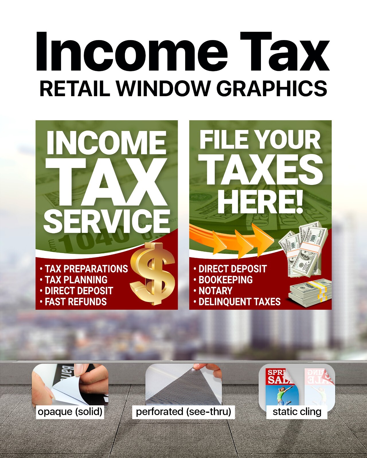 Income Tax Services E-file IRS Loan Money Refund WINDOW wrap banner sign flag