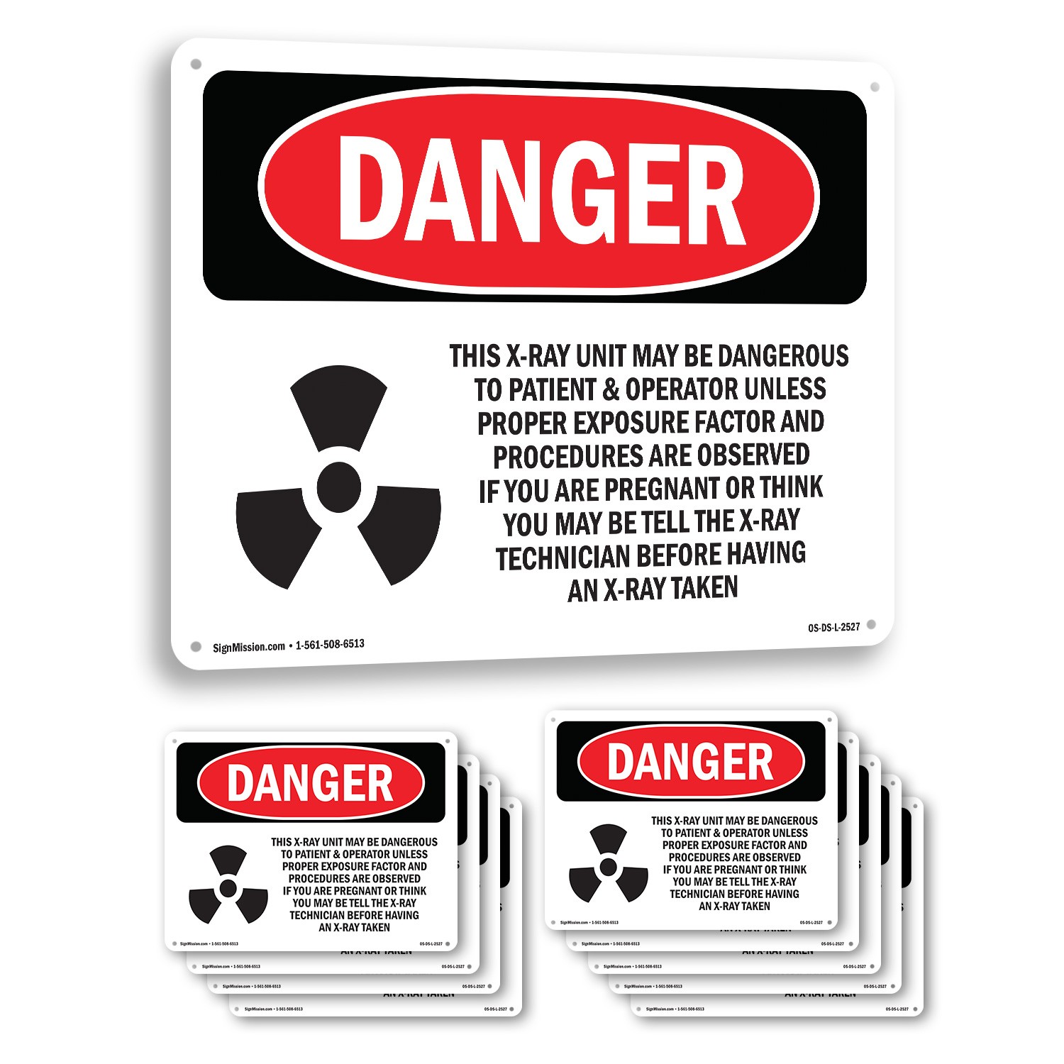 This X OSHA Danger Sign Metal, Plastic, Or Decal – 5 or 10 Pack