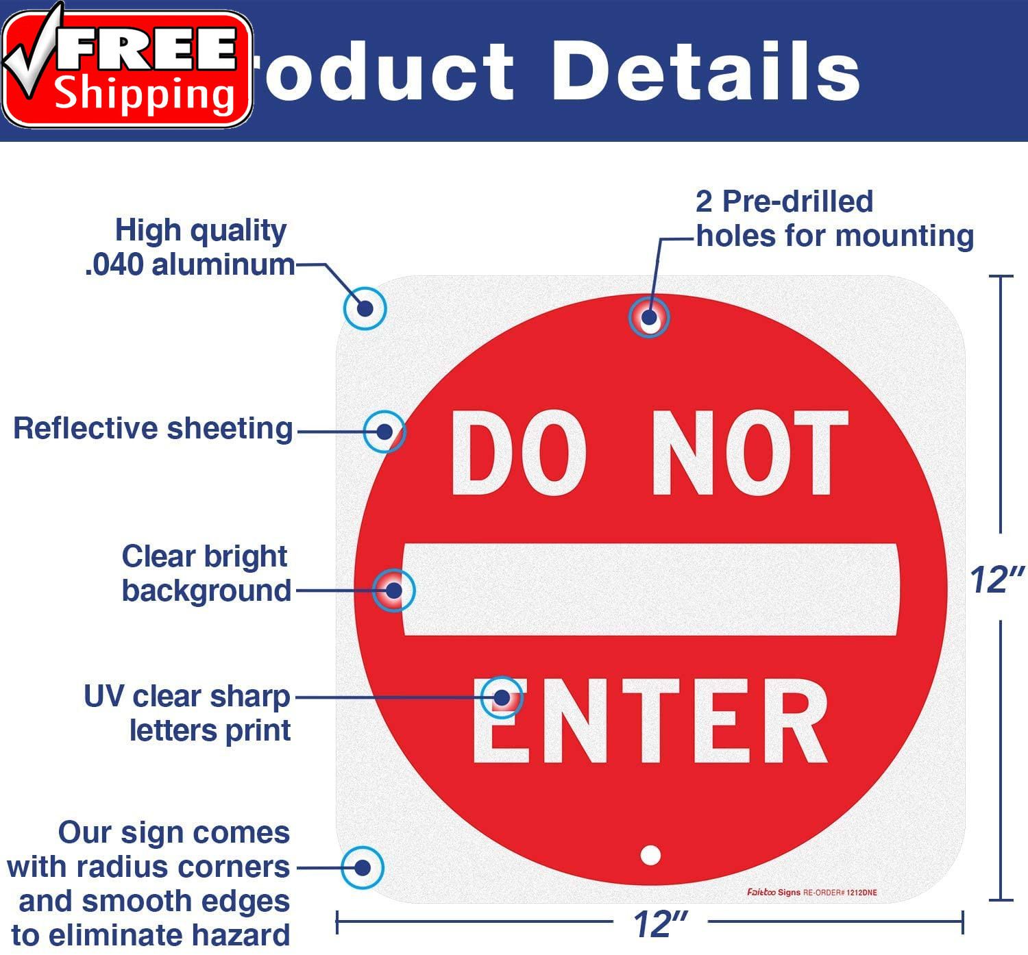 Do Not Enter Sign,12X12 Inch Square .040 Aluminum,Reflective Rust Free Metal Sig