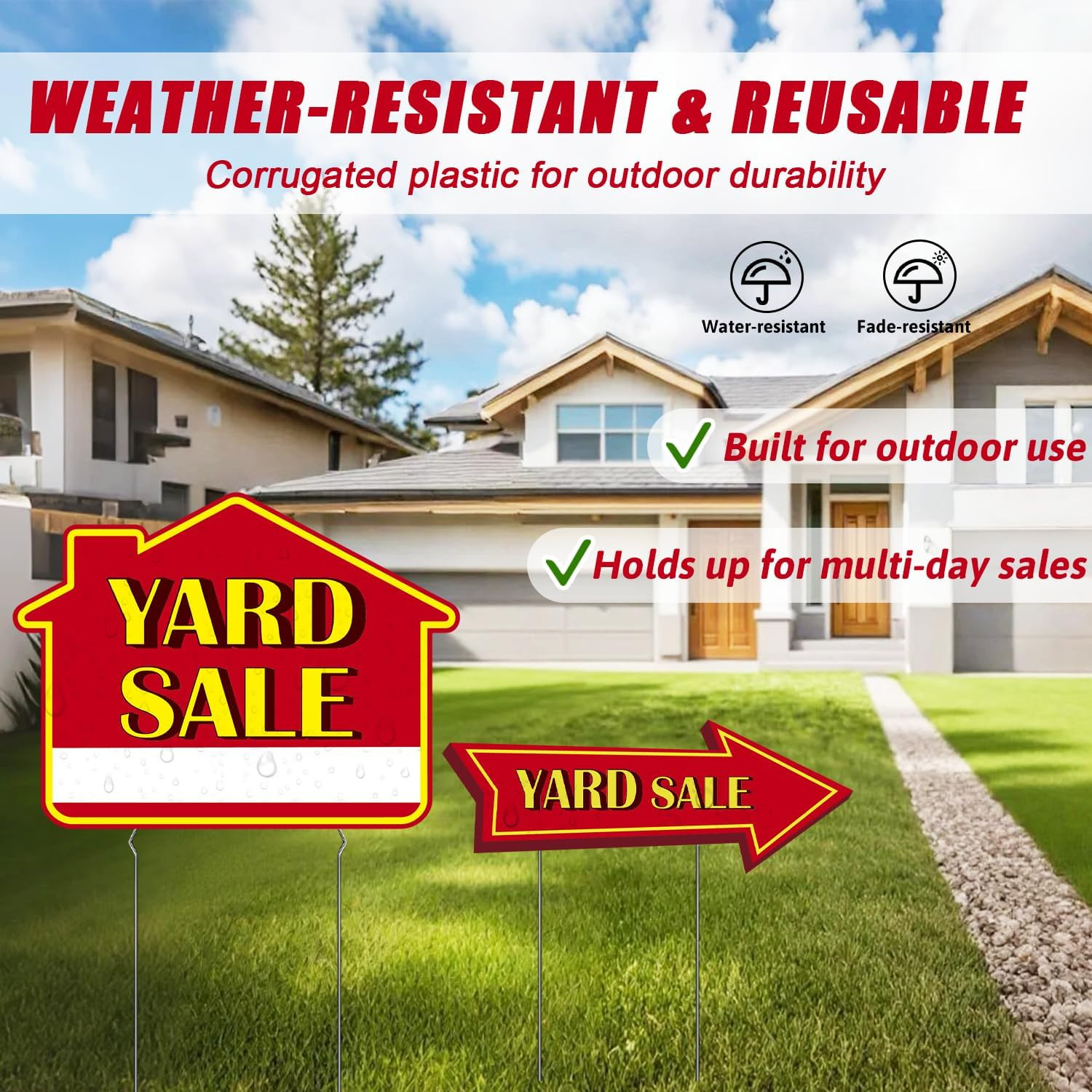 Yard Sale Signs with Stakes, 9-Piece Double-Sided Garage Sale Sign Kit with Dire