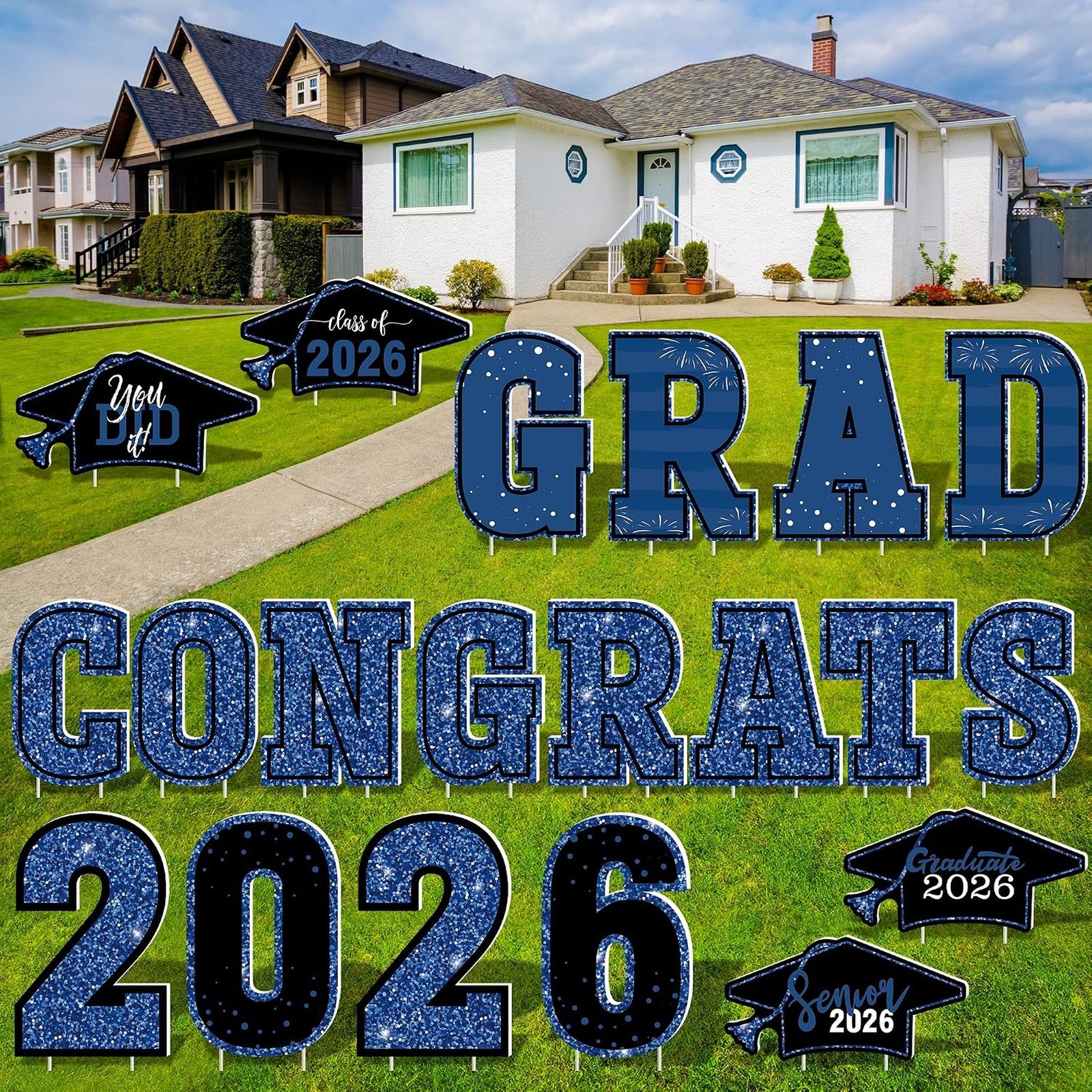 Graduation Yard Signs 2026 Set of 20 Blue Congrats Grad Lawn Stakes Outdoor