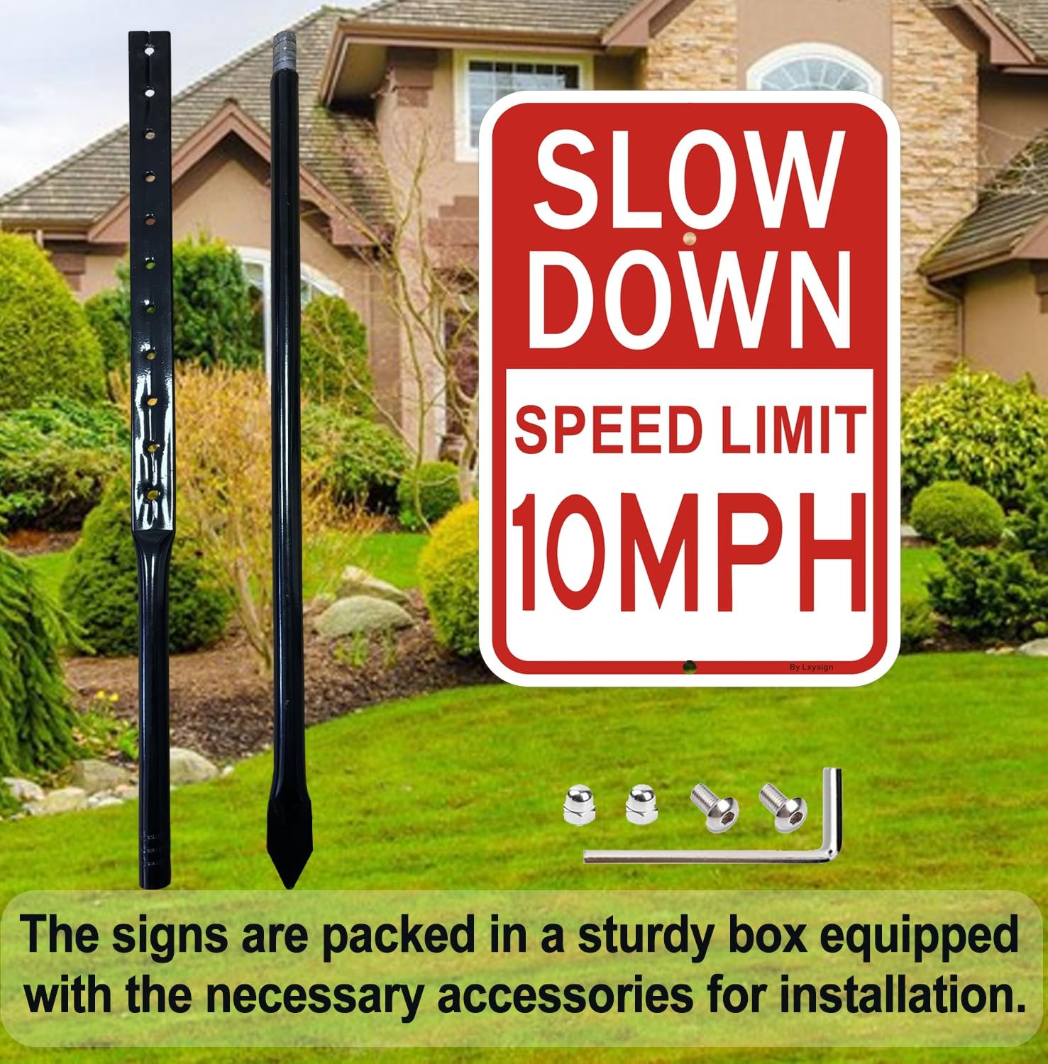 14×10 Inch Slow Down Sign Speed Limit 10 MPH 36 Inch Metal Stake 1 PCS