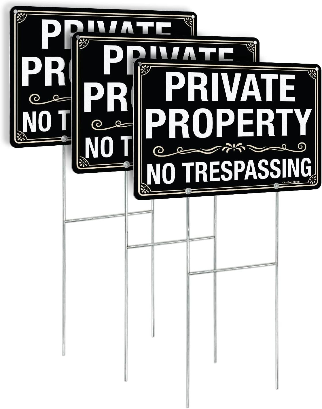 3 Pack No Trespassing Signs Private Property Sign 12×8 inches, 12&Prime;×8&Prime; 3