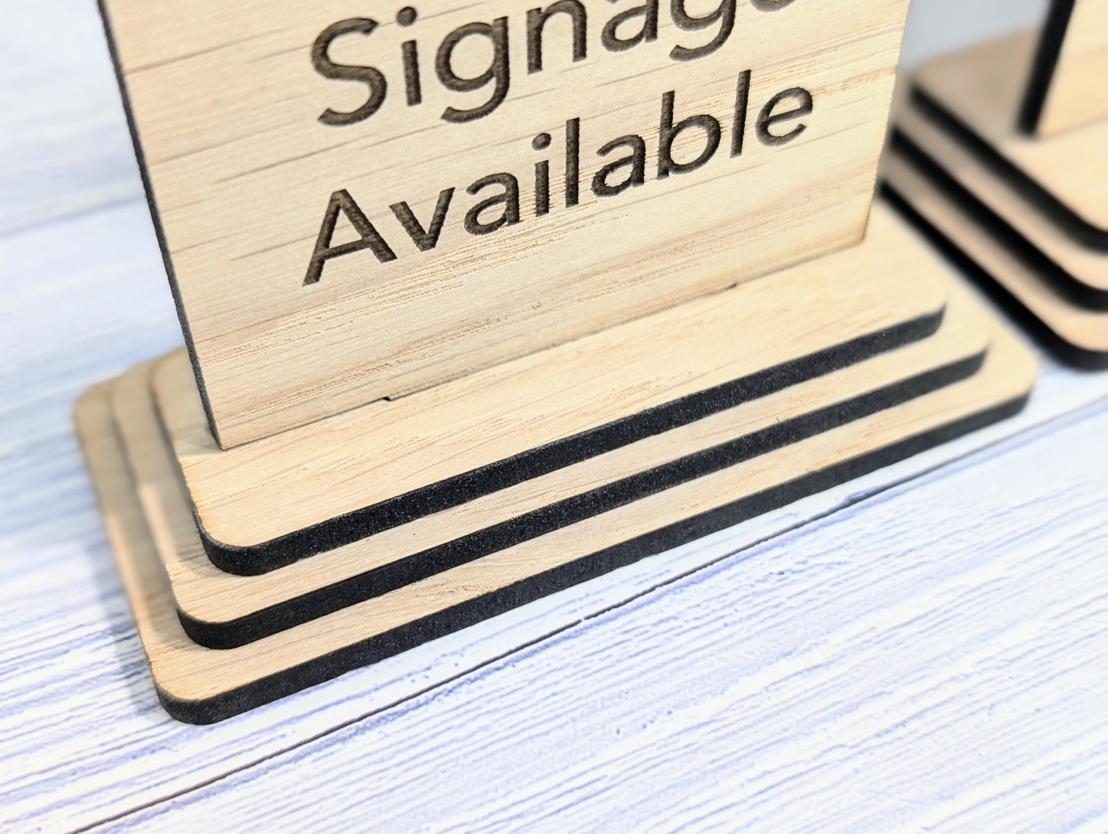 Personalised Wooden Table Signs – Custom Text, Logo, Freestanding, 2 Sizes