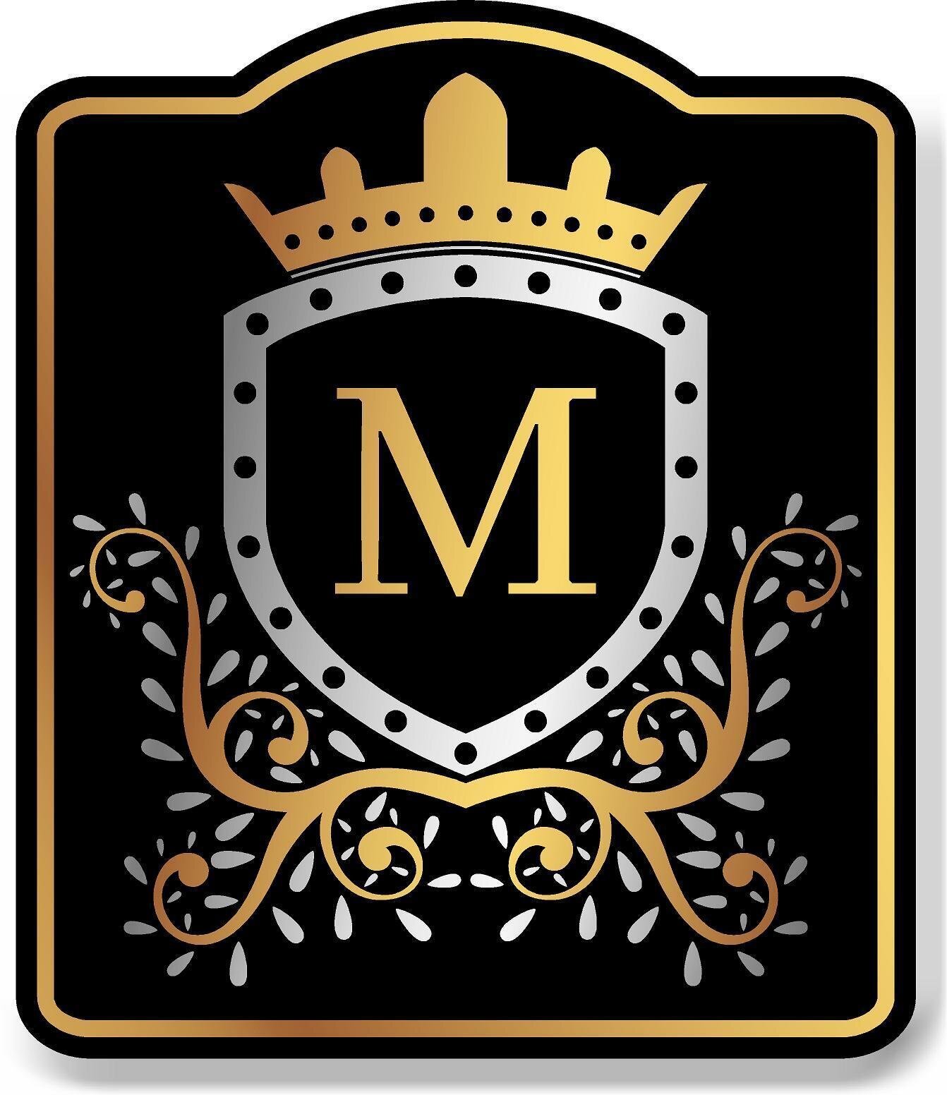Letter M Initial Fancy Gold Crown Royal BLACK Aluminum Composite Sign