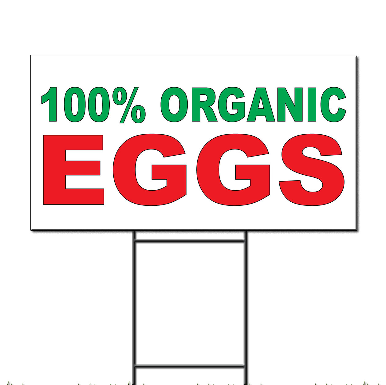 100% Organic Eggs Green Red Corrugated Plastic Yard Sign /Free Stakes