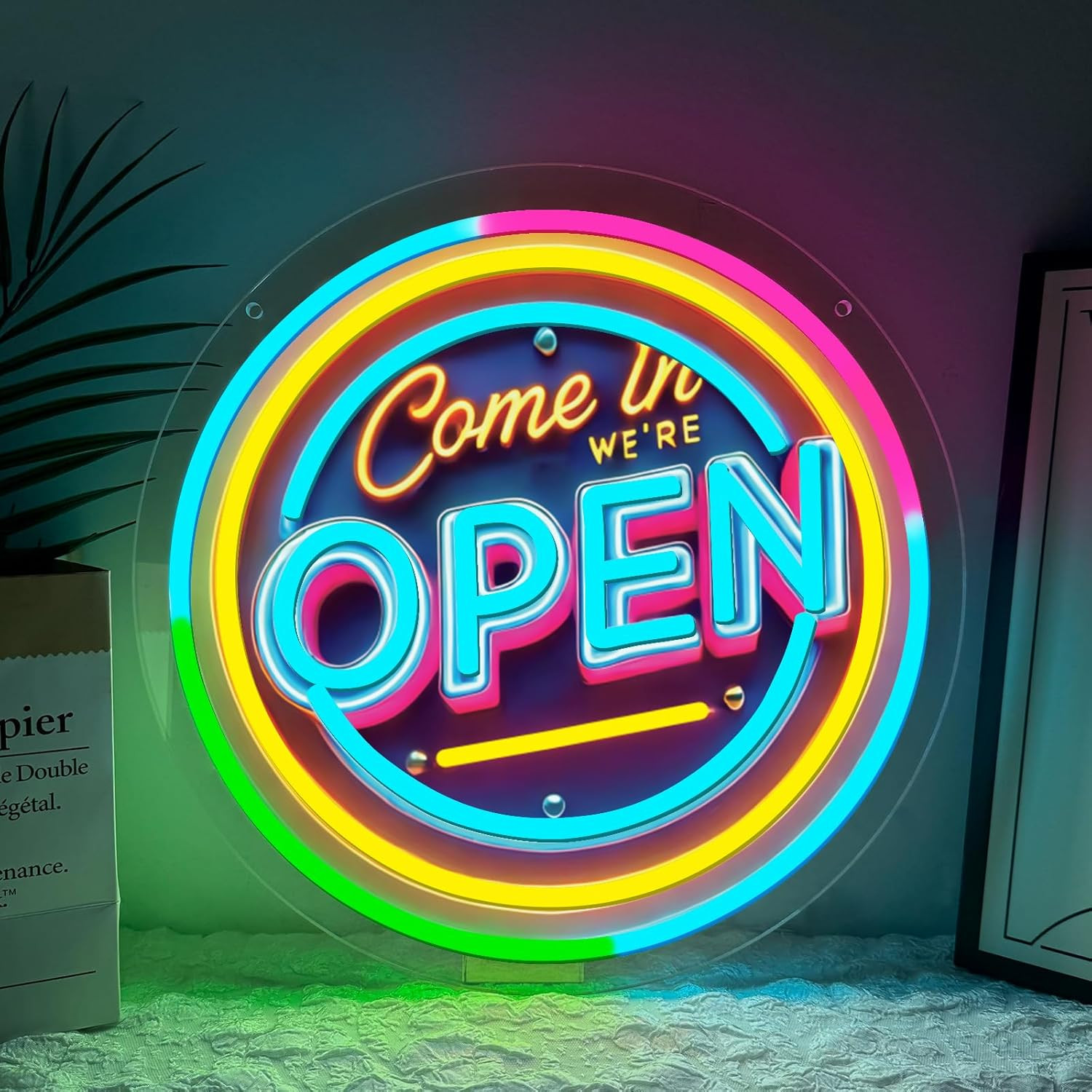 Neon Open Sign for Business, 13 * 13 » Colorful Adjustable Brightness Come in We
