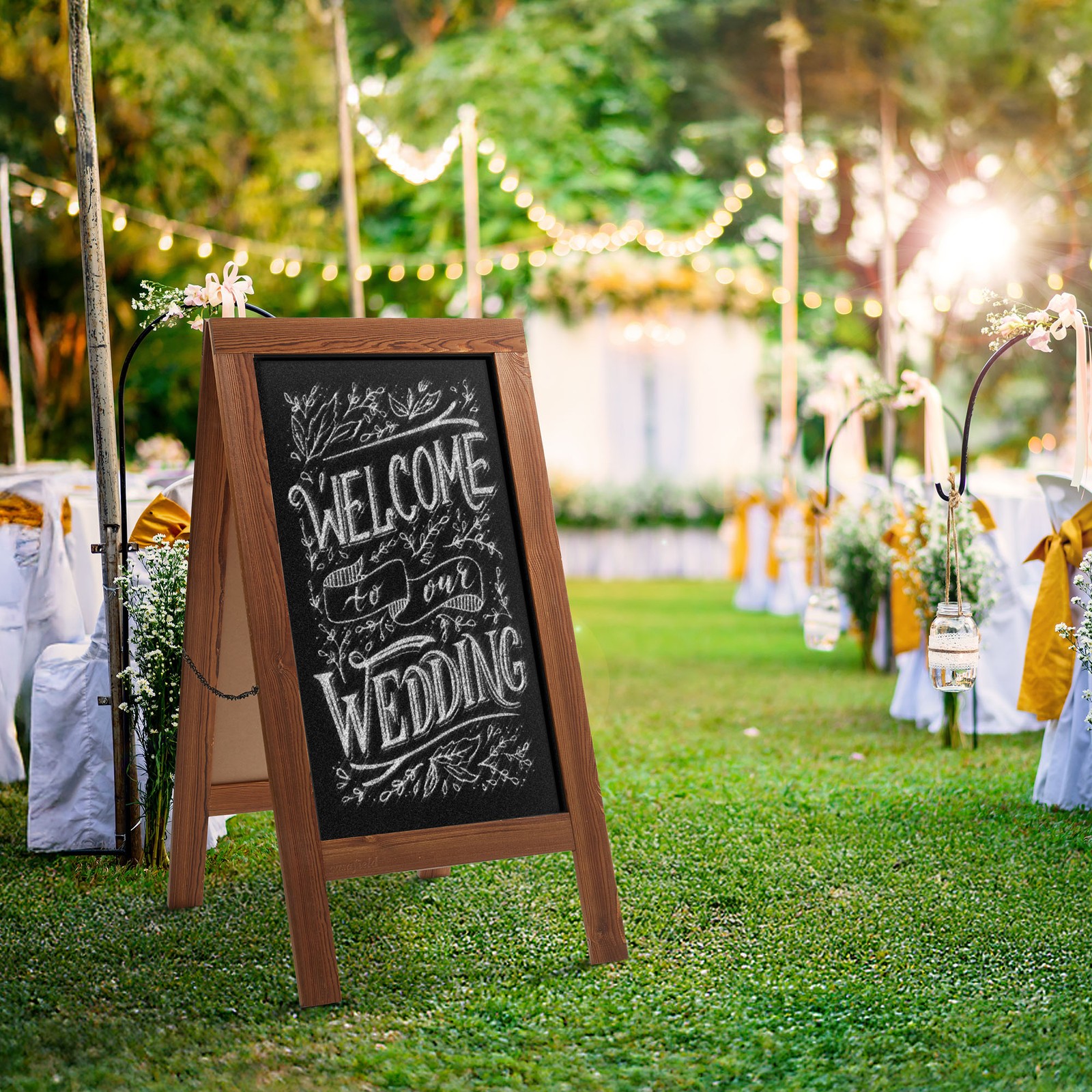 A Frame Chalkboard Sign, 40&Prime;x20&Prime; Double-Sided Magnetic Menu Board, Rustic Brown