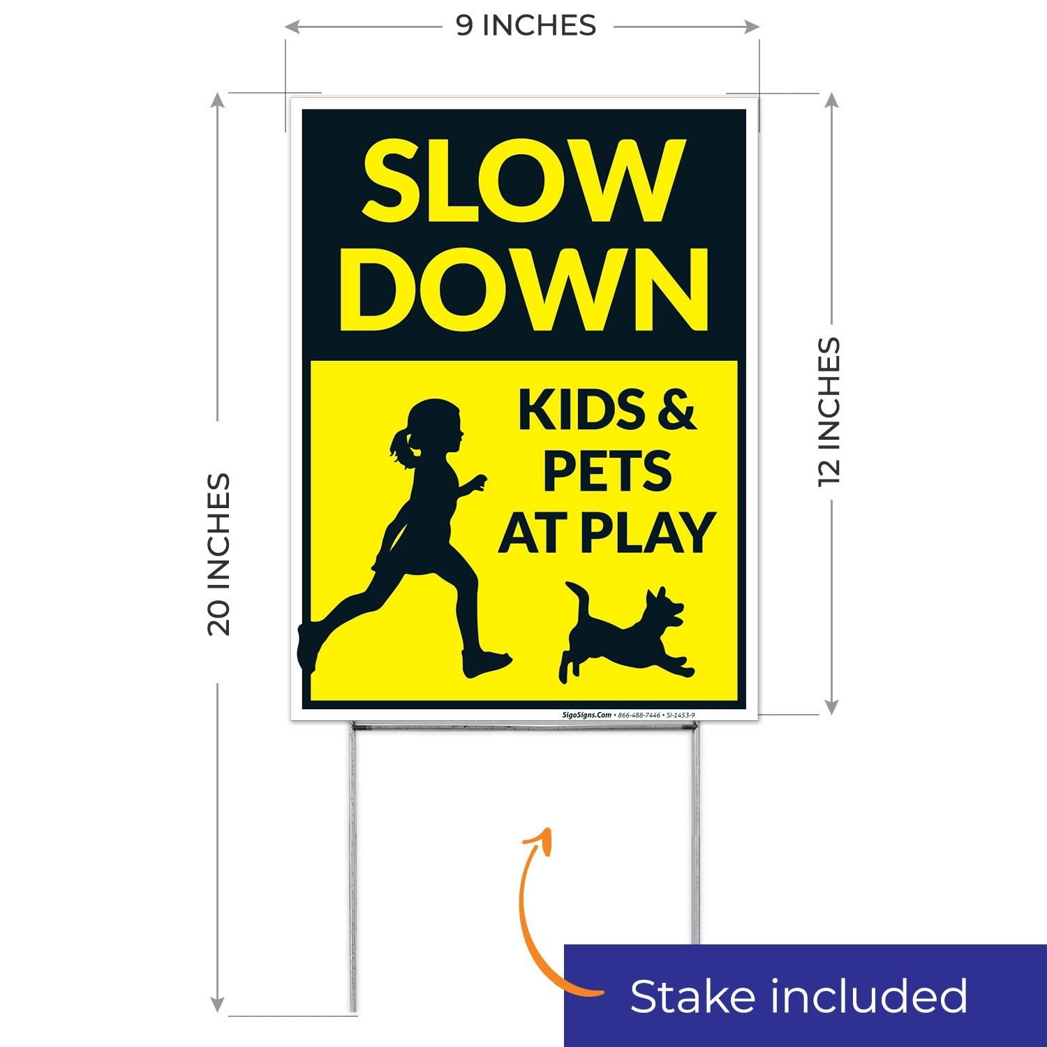 Slow Down Kids & Pets At Play With Graphics Sign, Pack of 2 Double Sided 9×12…