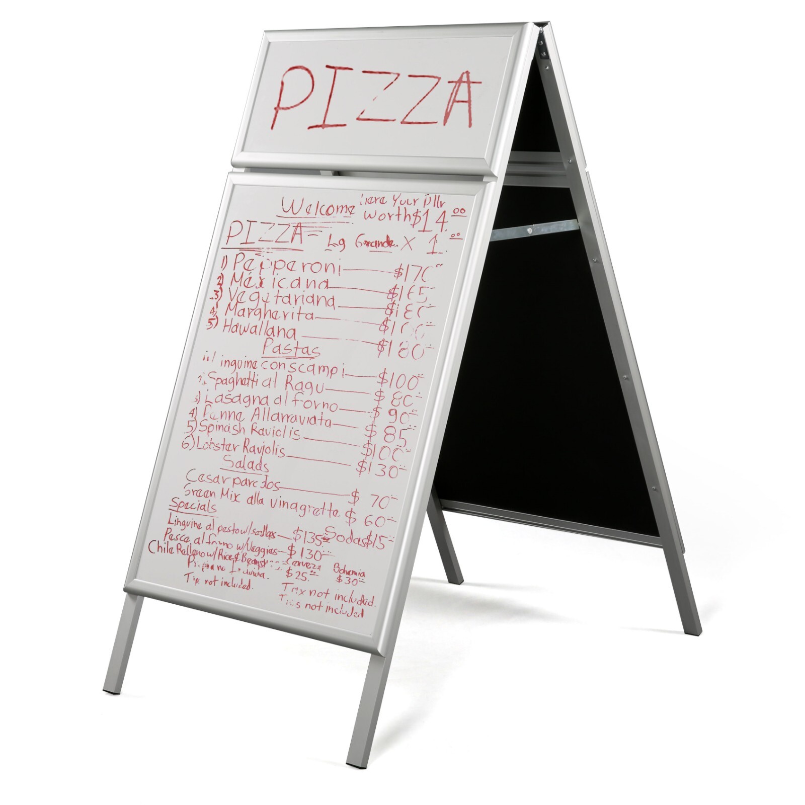 Double Sided Aluminum A-Frame Dry Erase Sidewalk Sign 22×28 Silver Frame, Header