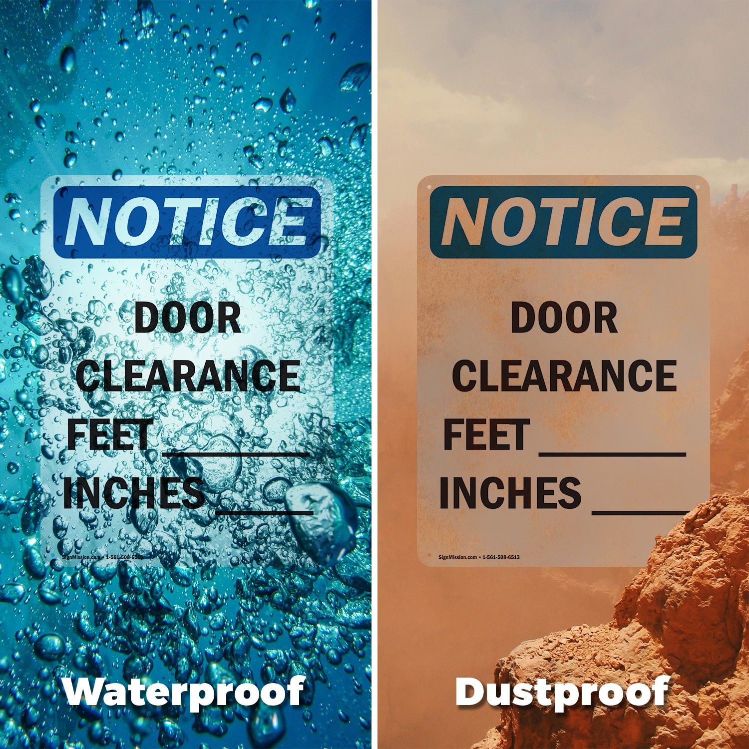 (2 Pack) Door Clearance ____ Feet ____ Inches OSHA Notice Sign Decal Metal