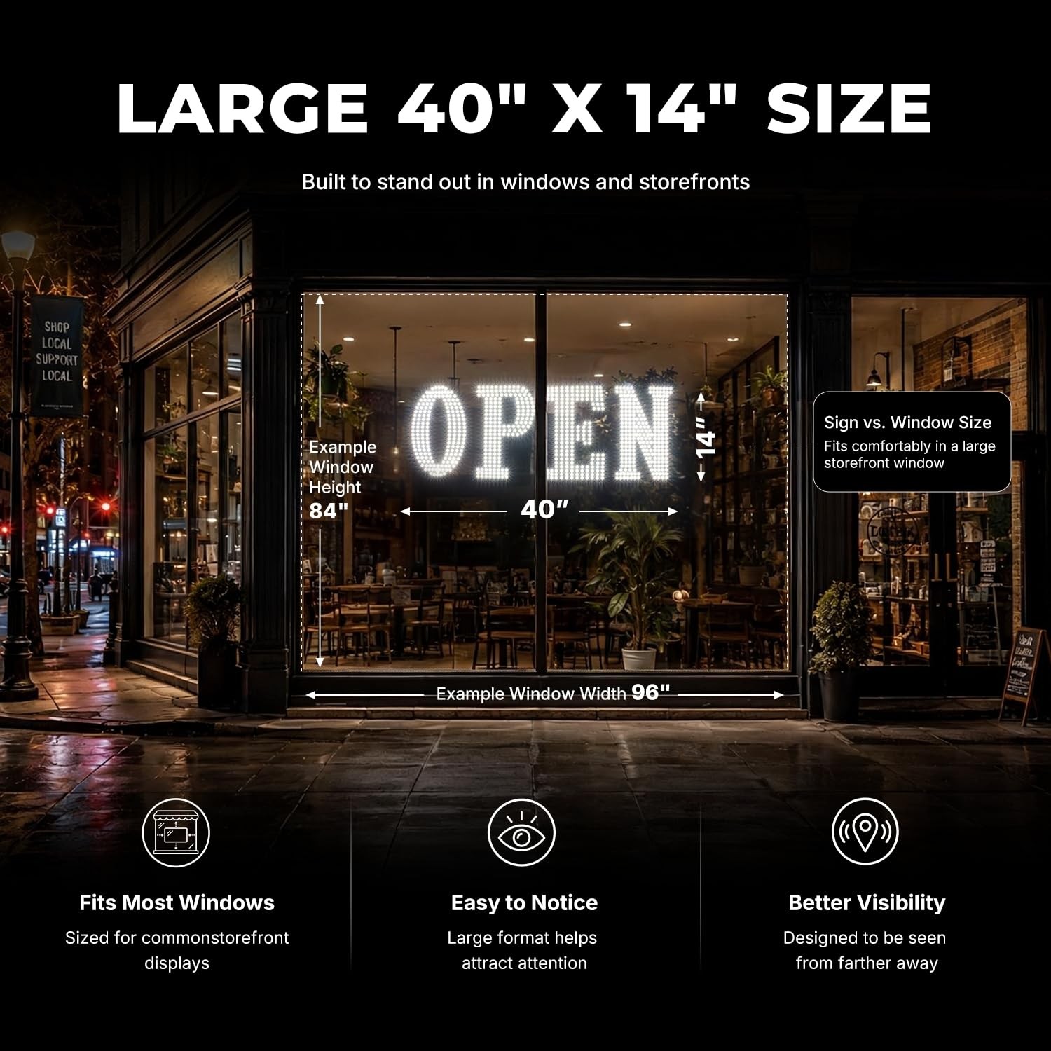 40&Prime; x 14&Prime; Large LED Open Sign Remote Control Bright 14 Mode Electric Display