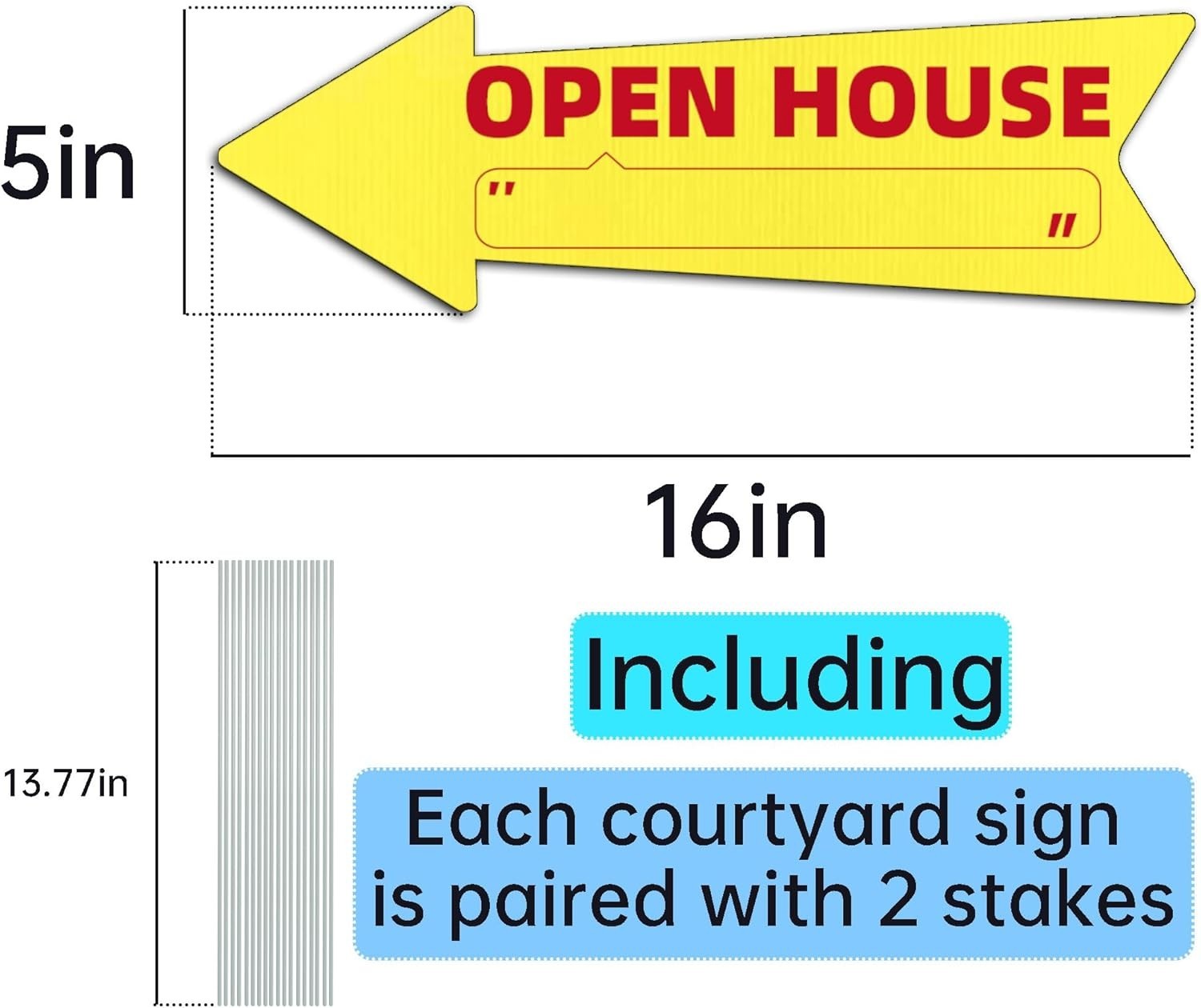 with Stakes-16 x 5 in Double Sided, Open House Real Estate Signs, Property Sa…