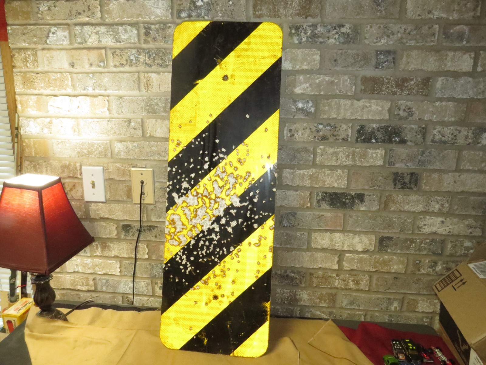Retired Reflective Highway Left Object Marker Sign 12&Prime;x 36&Prime;, Shotgun Blast